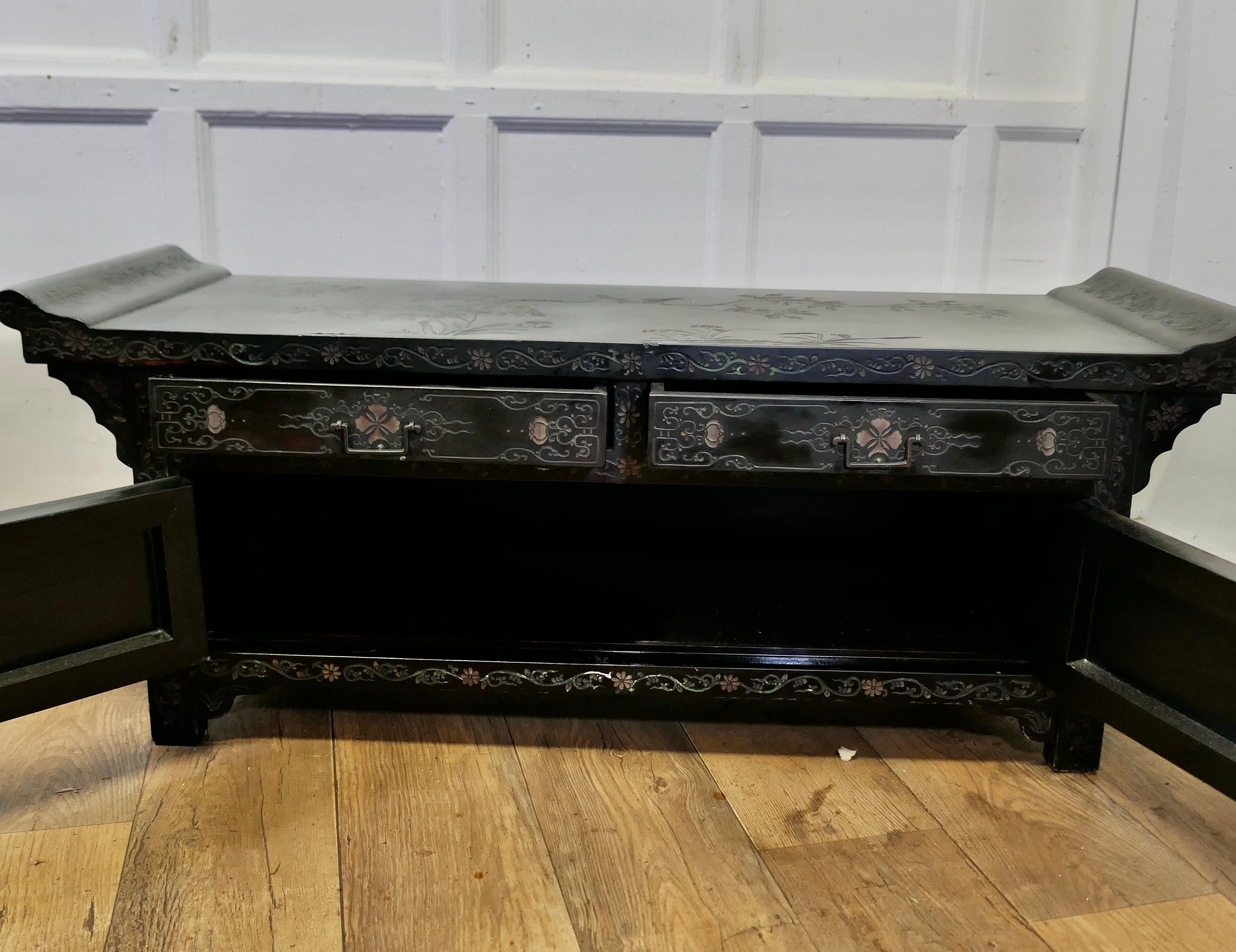 Black Lacquer Chinoiserie Low Cabinet, Coffee Table    For Sale 3