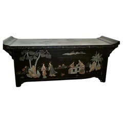 Black Lacquer Chinoiserie Low Cabinet, Coffee Table   