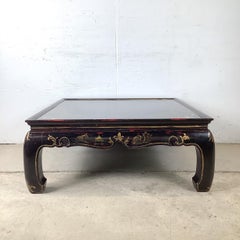 Black Lacquer Chinoiserie Low Cocktail Table with Gilt Accents