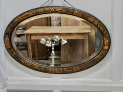 Black Lacquer Chinoiserie Oval Wall Mirror