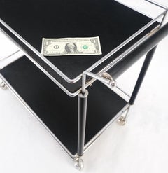 Black Lacquer & Chrome Bauhaus Two Tier Serving Cart on Wheels  c.1940s MINT