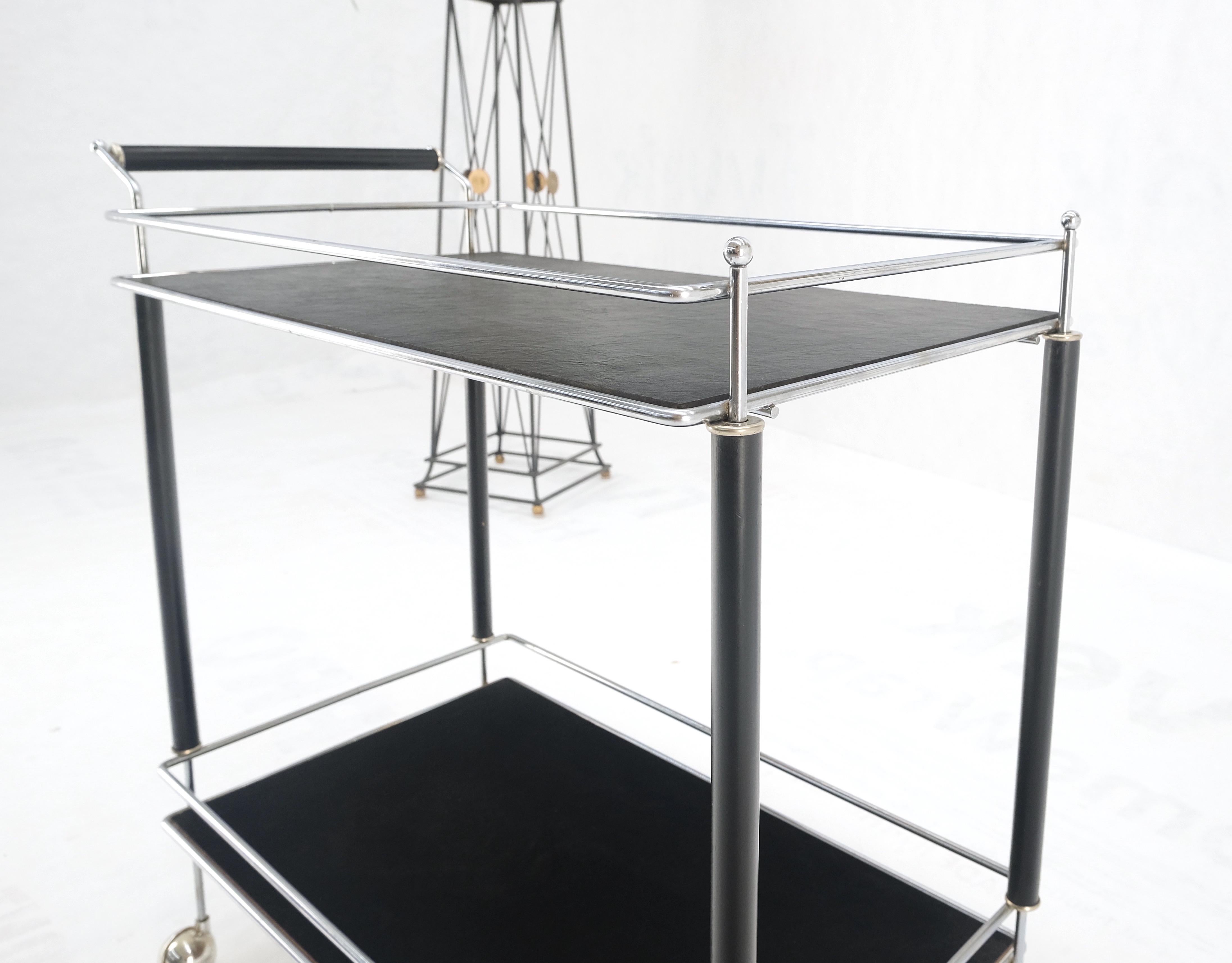 Blackened Black Lacquer & Chrome Bauhaus Two Tier Serving Cart on Wheels  c.1940s MINT  For Sale