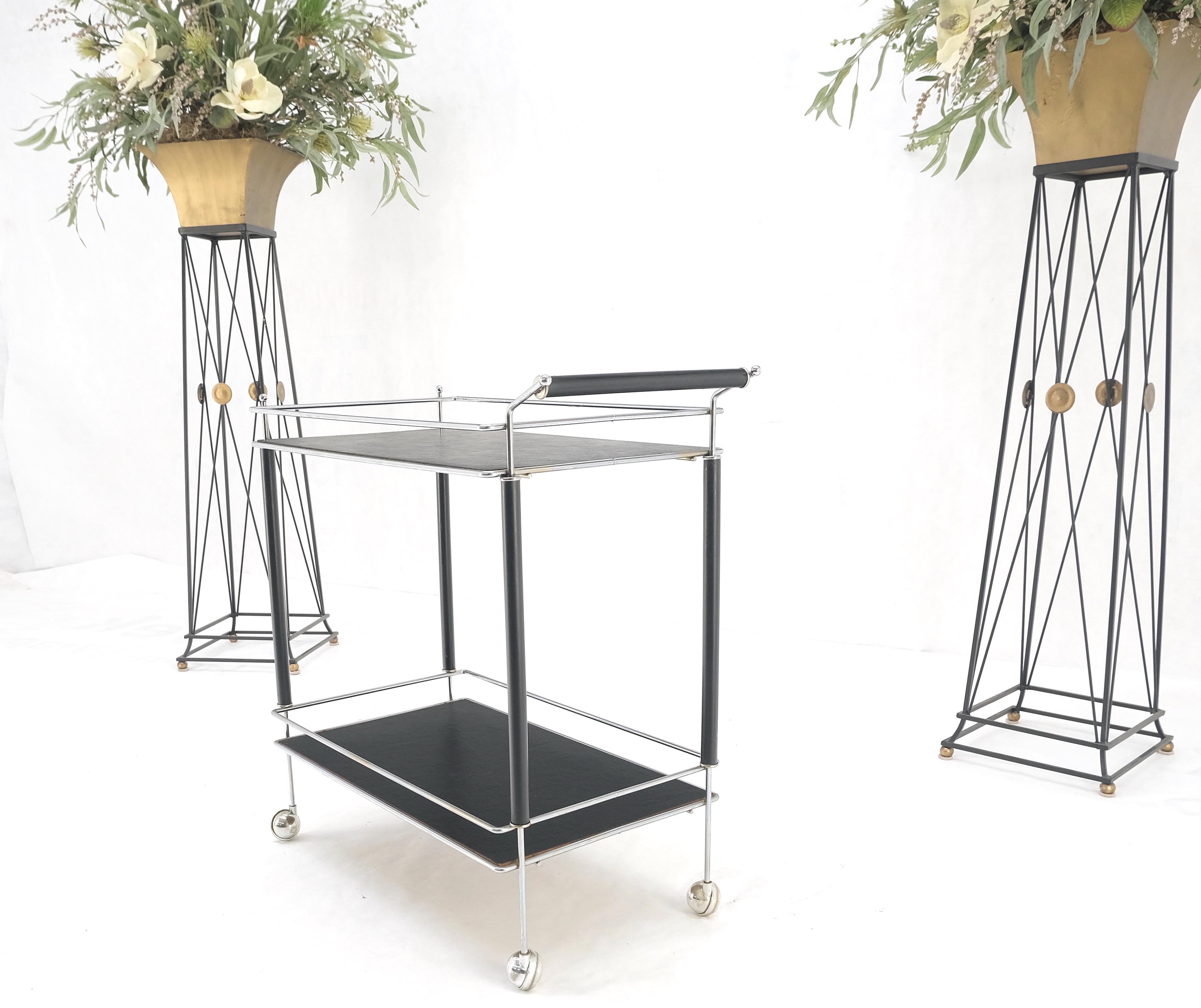 Black Lacquer & Chrome Bauhaus Two Tier Serving Cart on Wheels  c.1940s MINT  In Good Condition For Sale In Rockaway, NJ