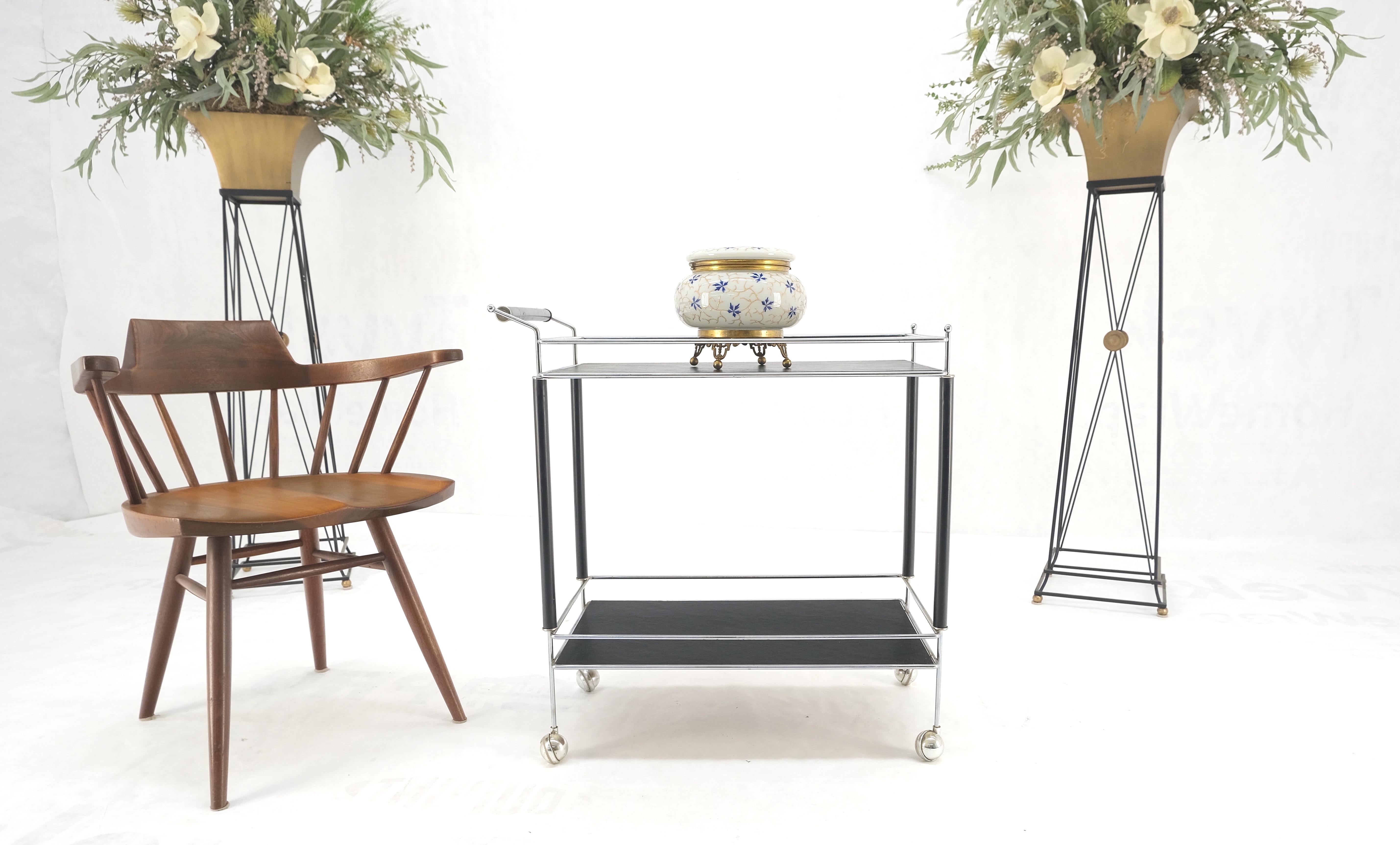 Black Lacquer & Chrome Bauhaus Two Tier Serving Cart on Wheels  c.1940s MINT For Sale 1