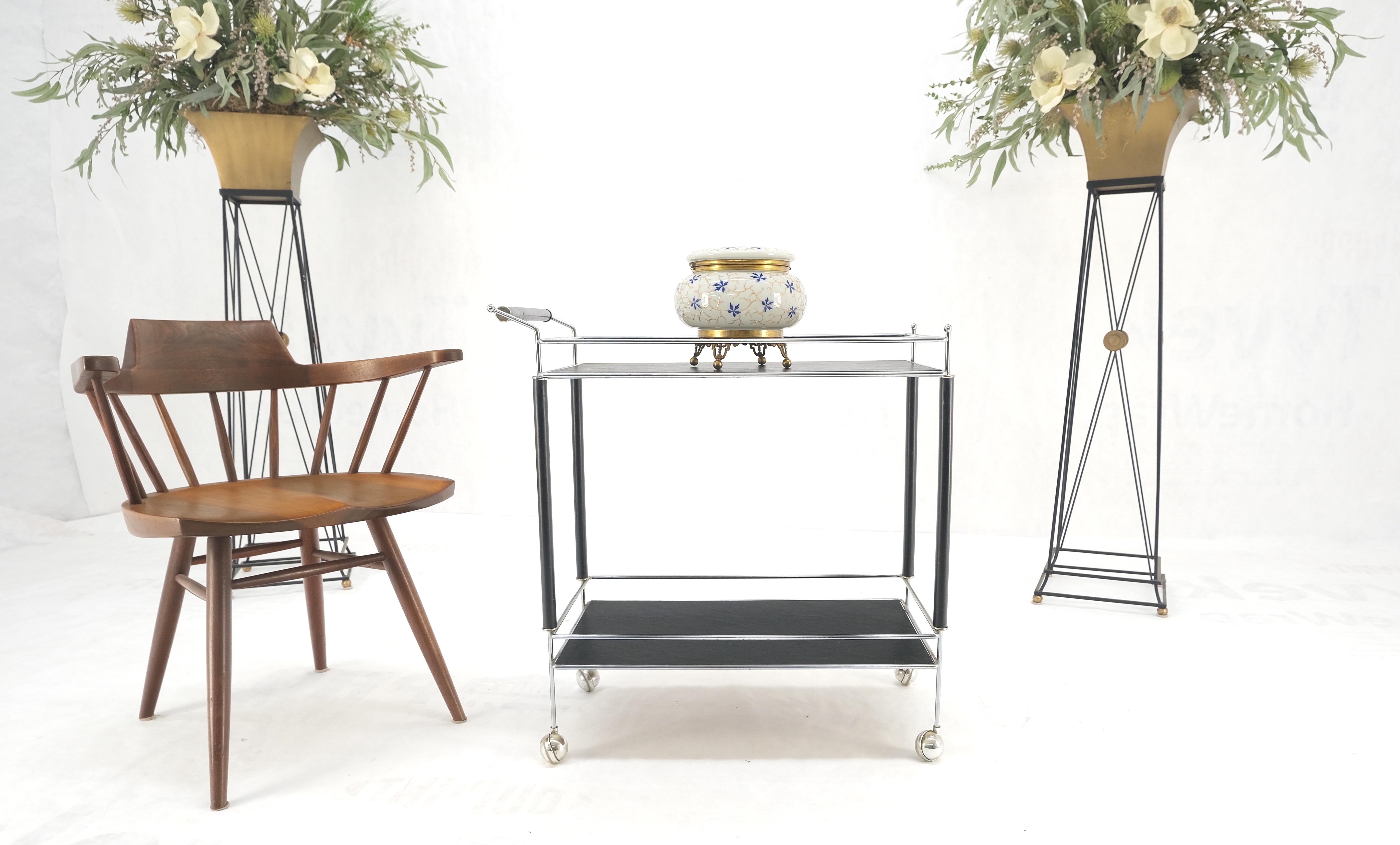 Black Lacquer & Chrome Bauhaus Two Tier Serving Cart on Wheels  c.1940s MINT  For Sale 1