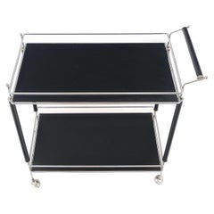 Vintage Black Lacquer & Chrome Bauhaus Two Tier Serving Cart on Wheels  c.1940s MINT 