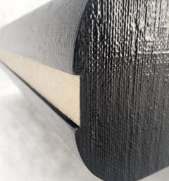 Black Lacquer Cloth Wrapped 36" Square Center Coffee Table Mid Century 1970 MINT