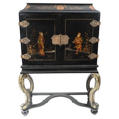 Black Lacquer Collectors Cabinet Chinese Chinoiserie