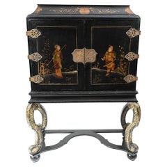 Black Lacquer Collectors Cabinet Chinese Chinoiserie