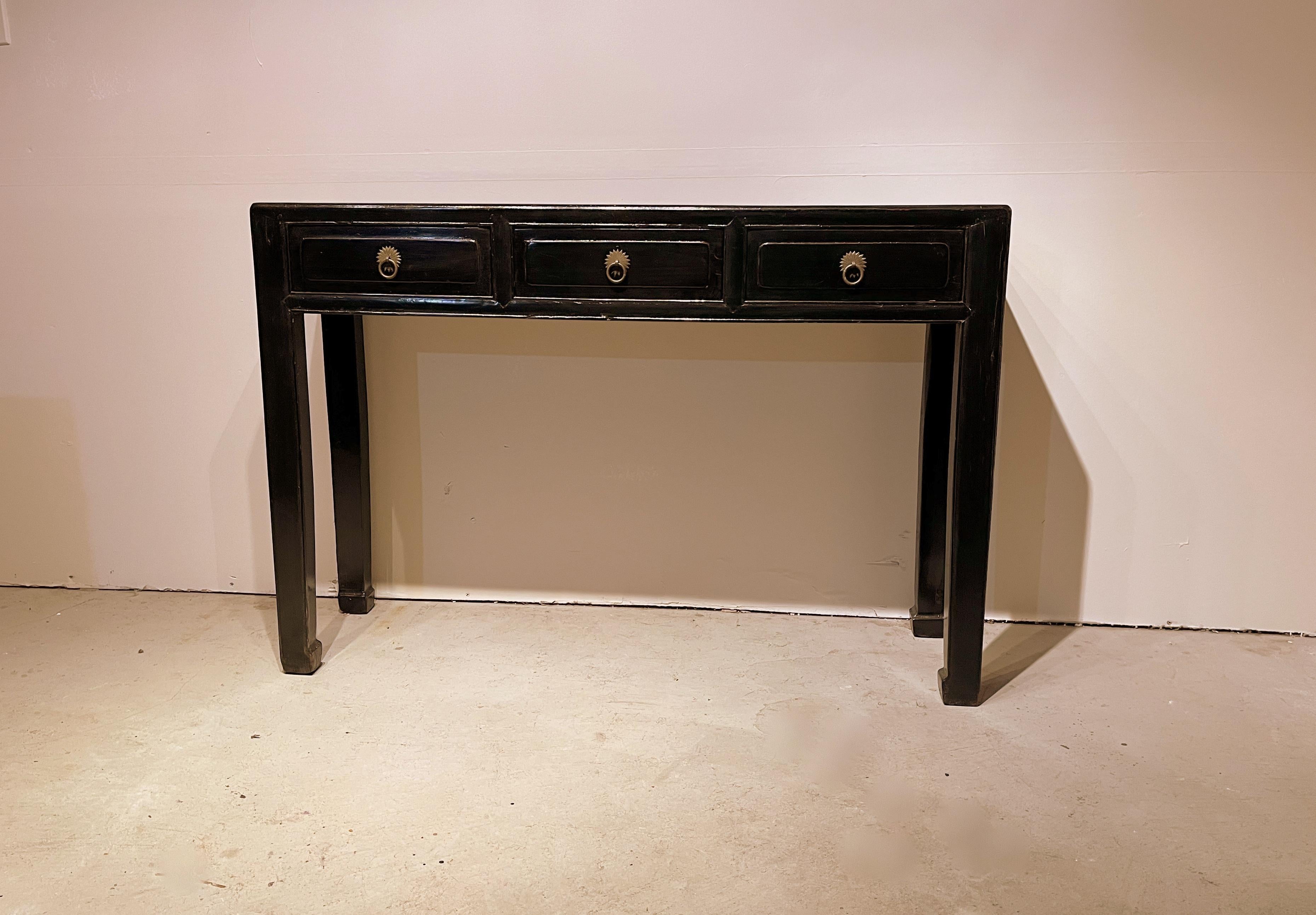 Chinese Black Lacquer Console Table For Sale