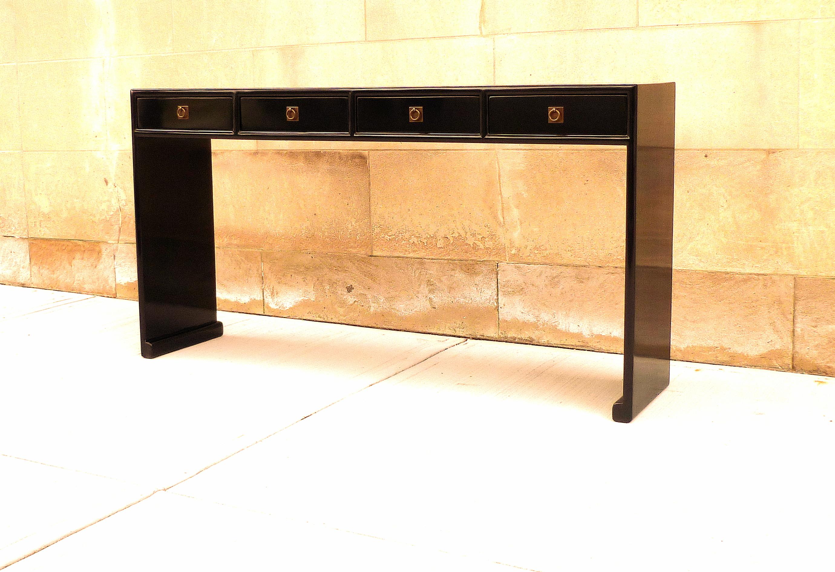 Polished Black Lacquer Console Table