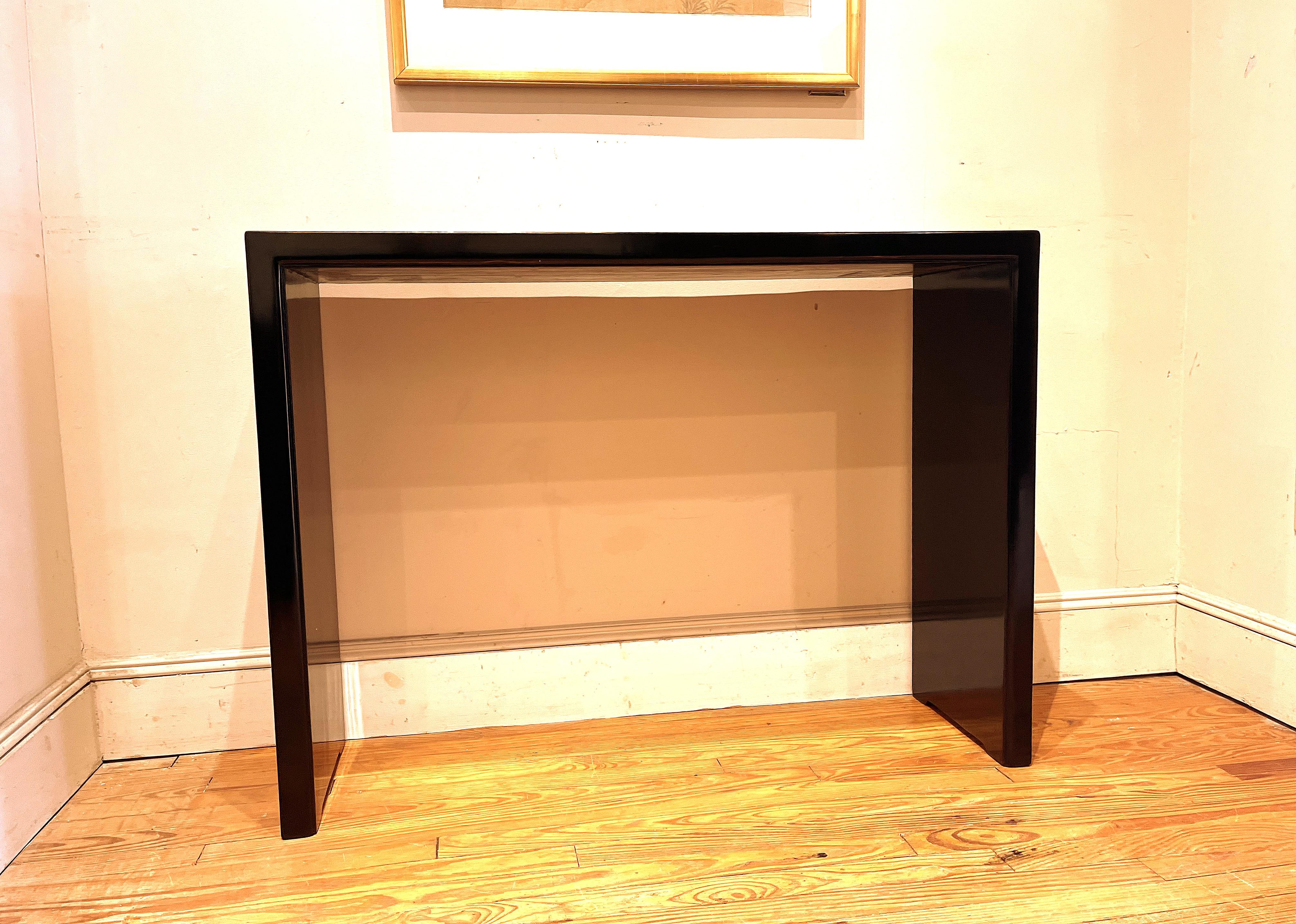 Polished Black Lacquer Console Table For Sale