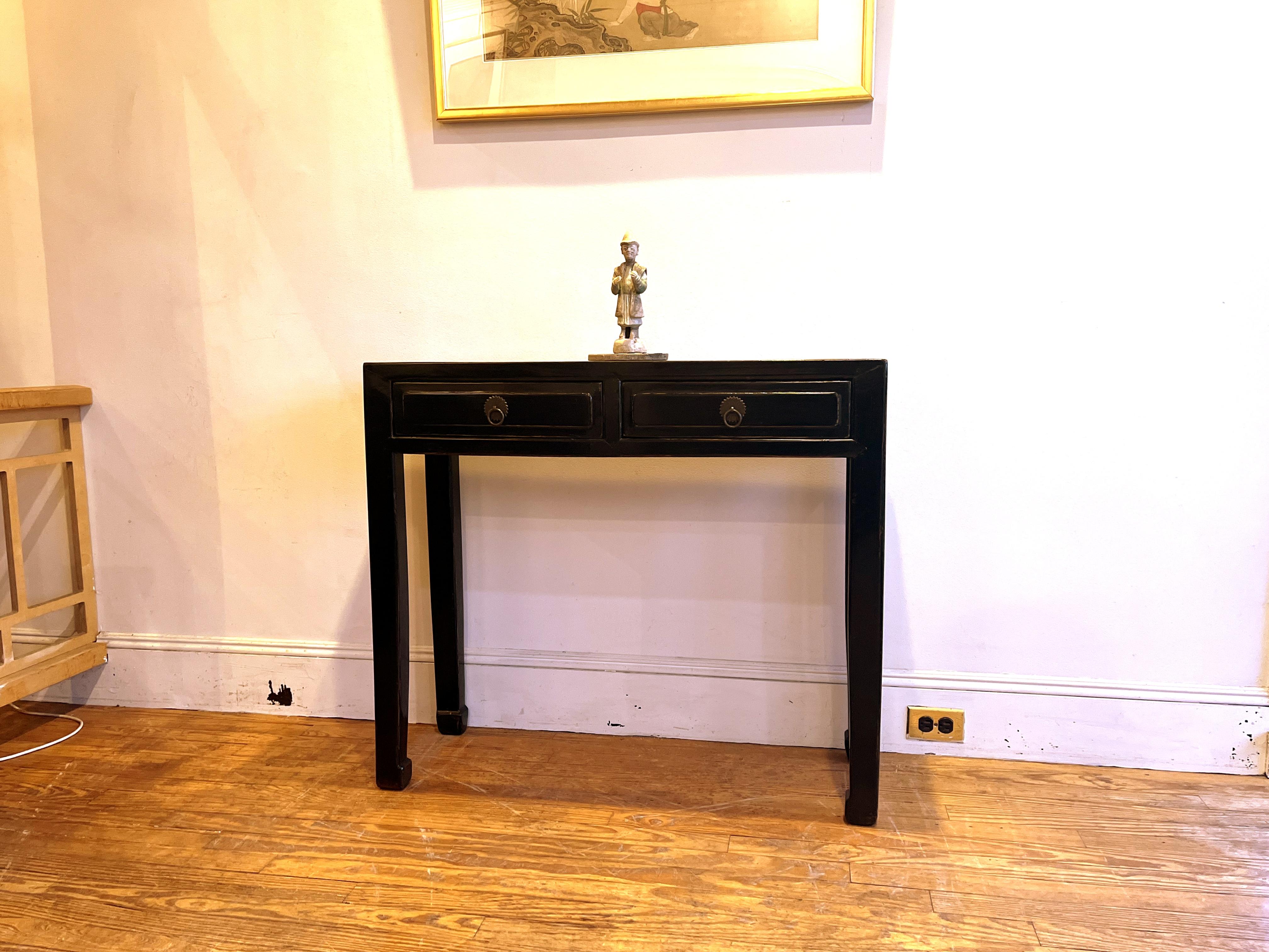 Black Lacquer Console Table with Drawers For Sale 3