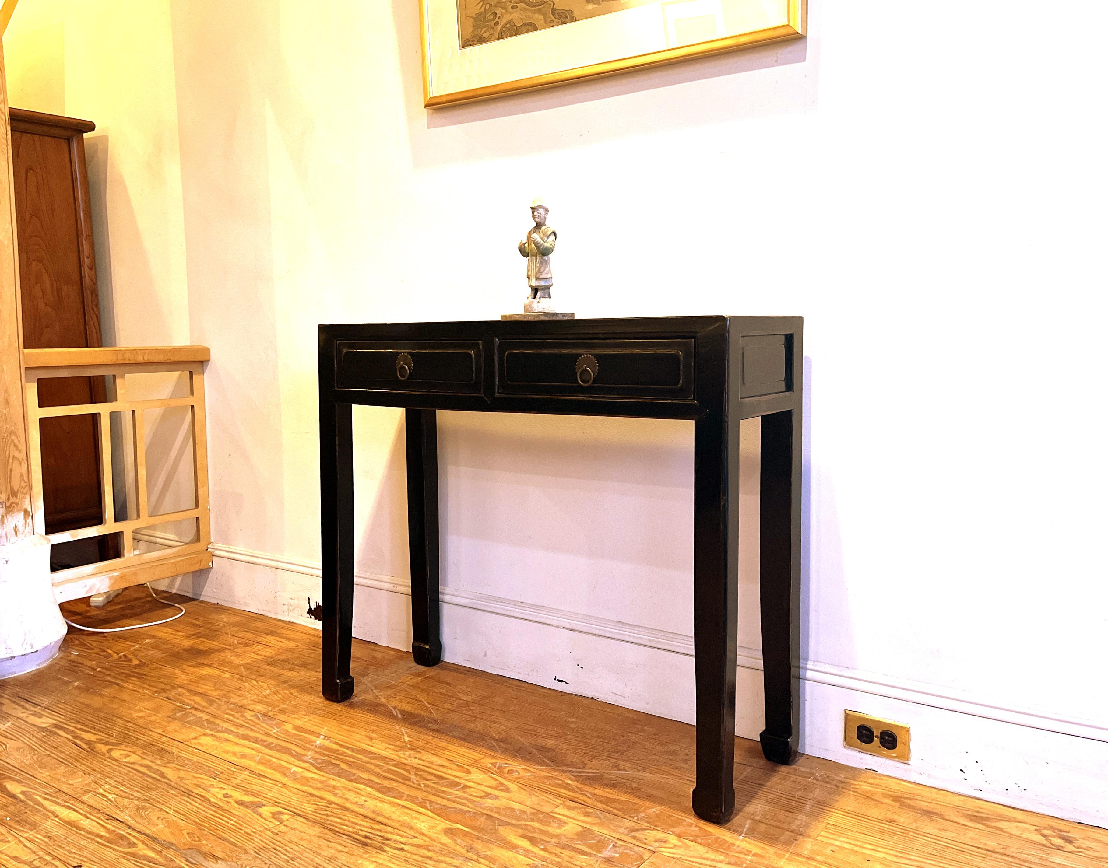 Black Lacquer Console Table with Drawers For Sale 4