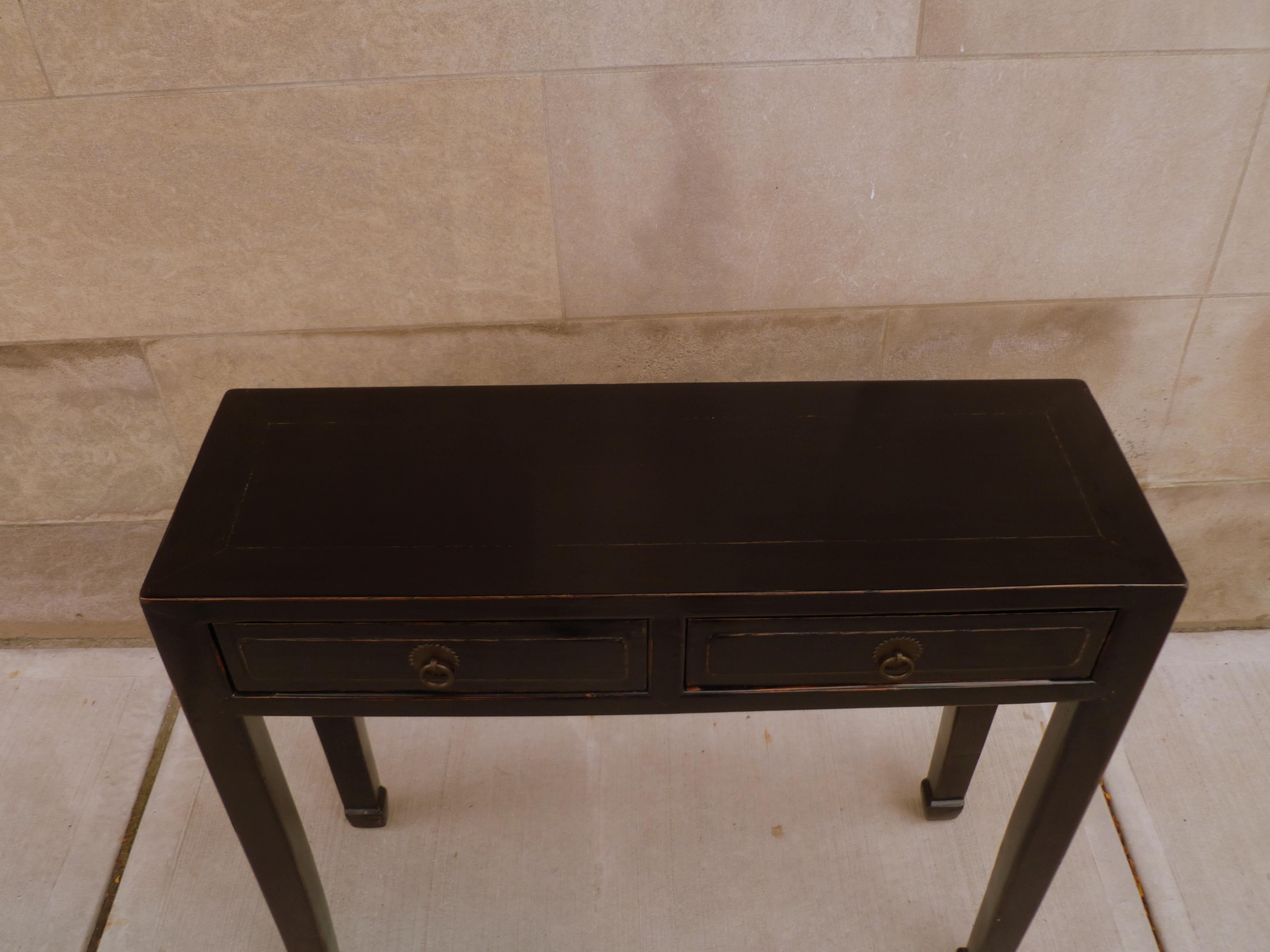 Table console en laque noire avec tiroirs en vente 4