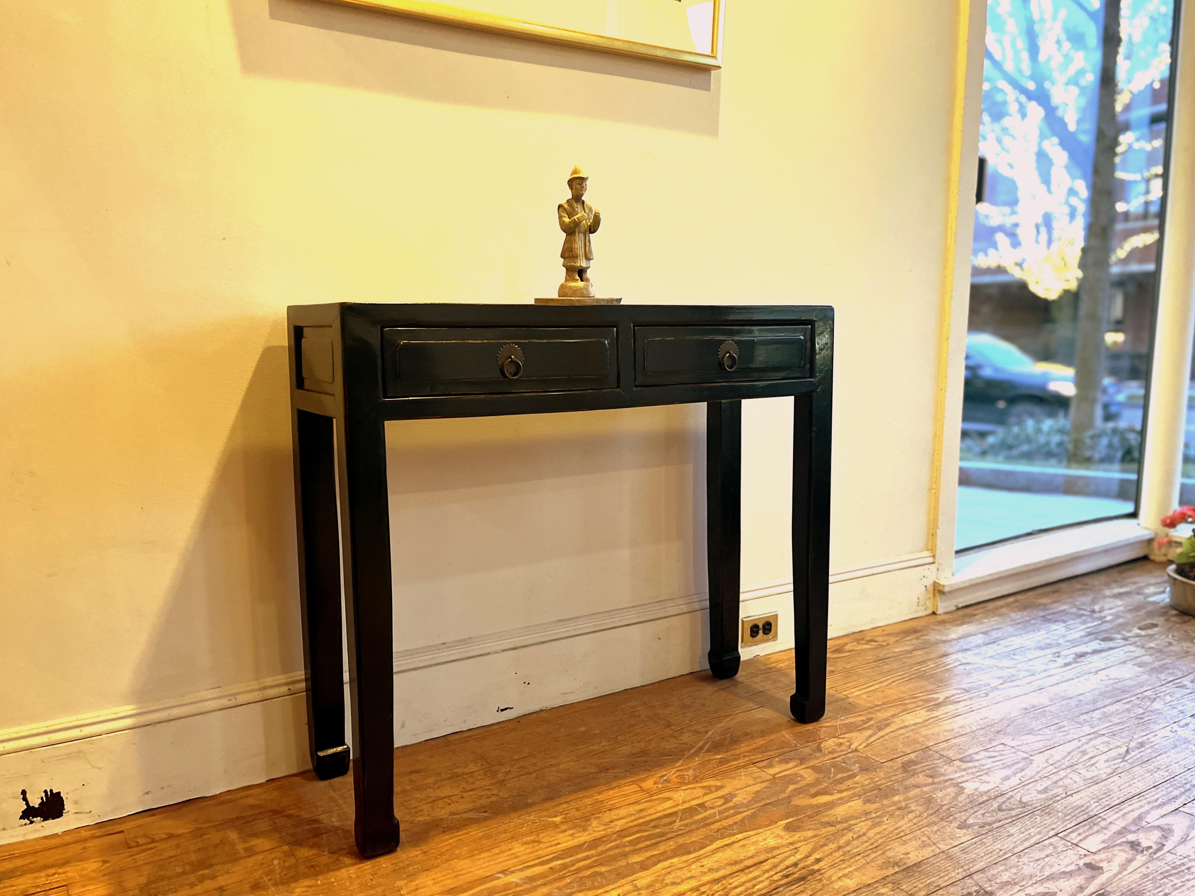 Black Lacquer Console Table with Drawers For Sale 5