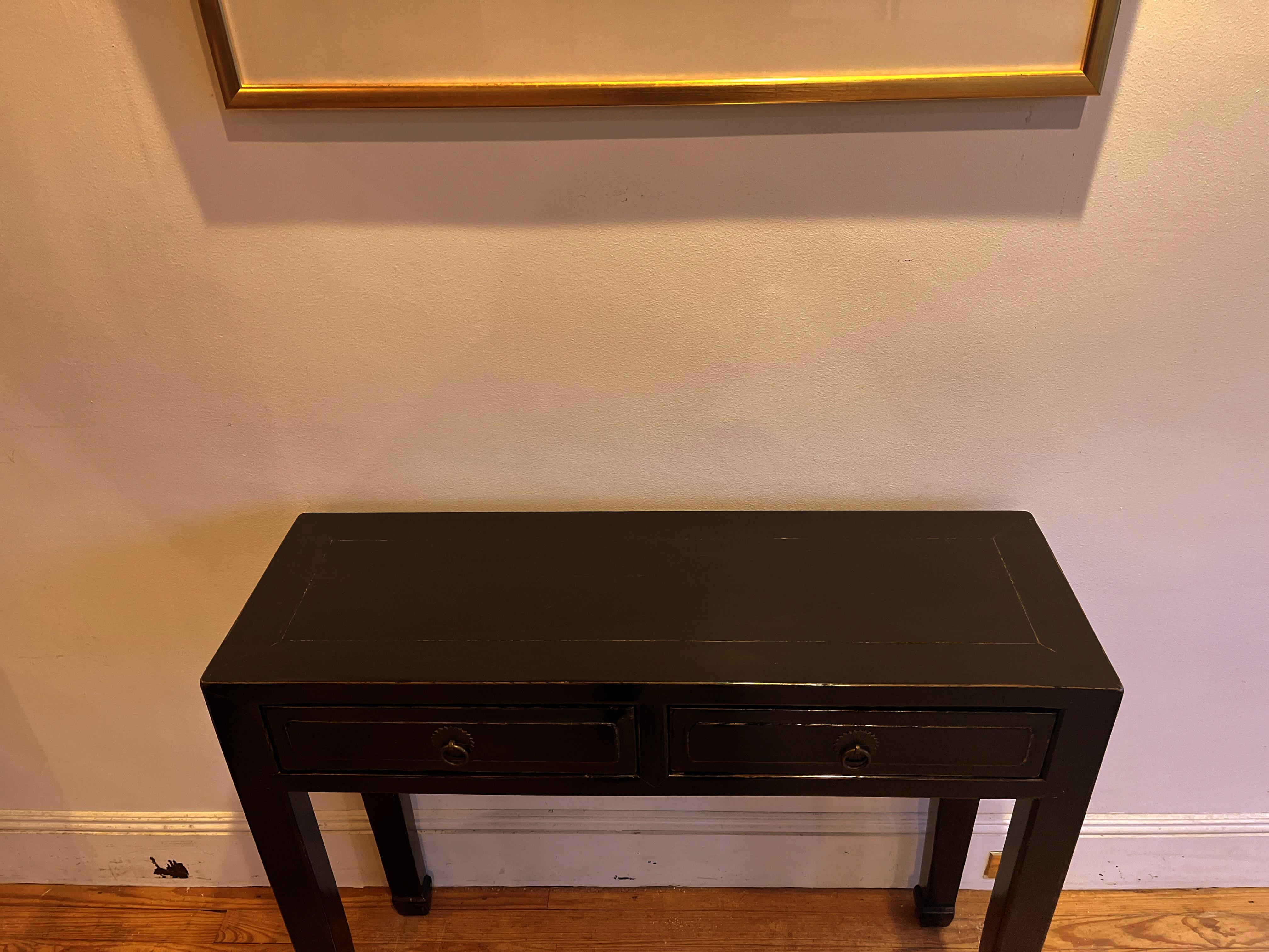 Black Lacquer Console Table with Drawers For Sale 6