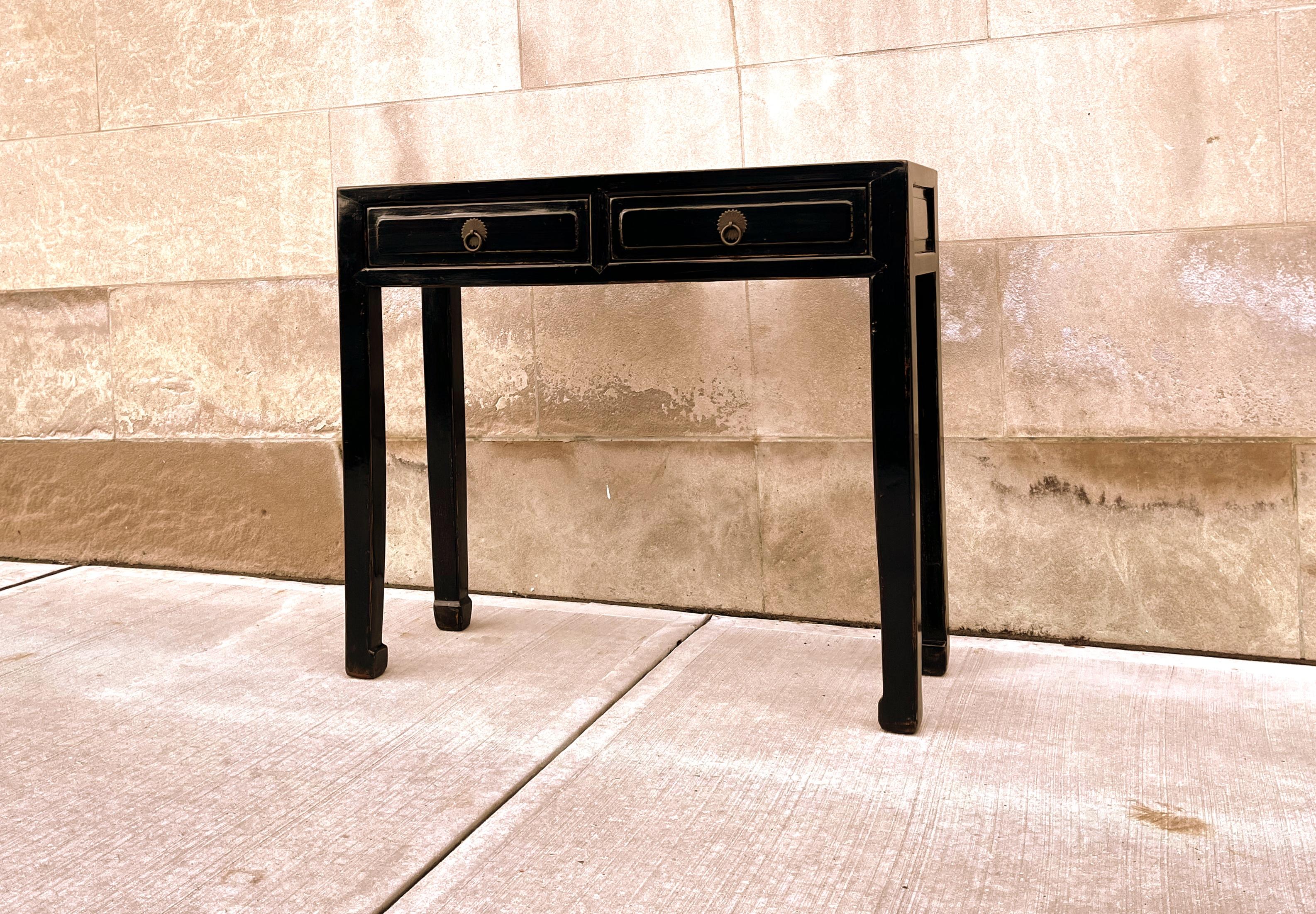 Ming Black Lacquer Console Table with Drawers For Sale