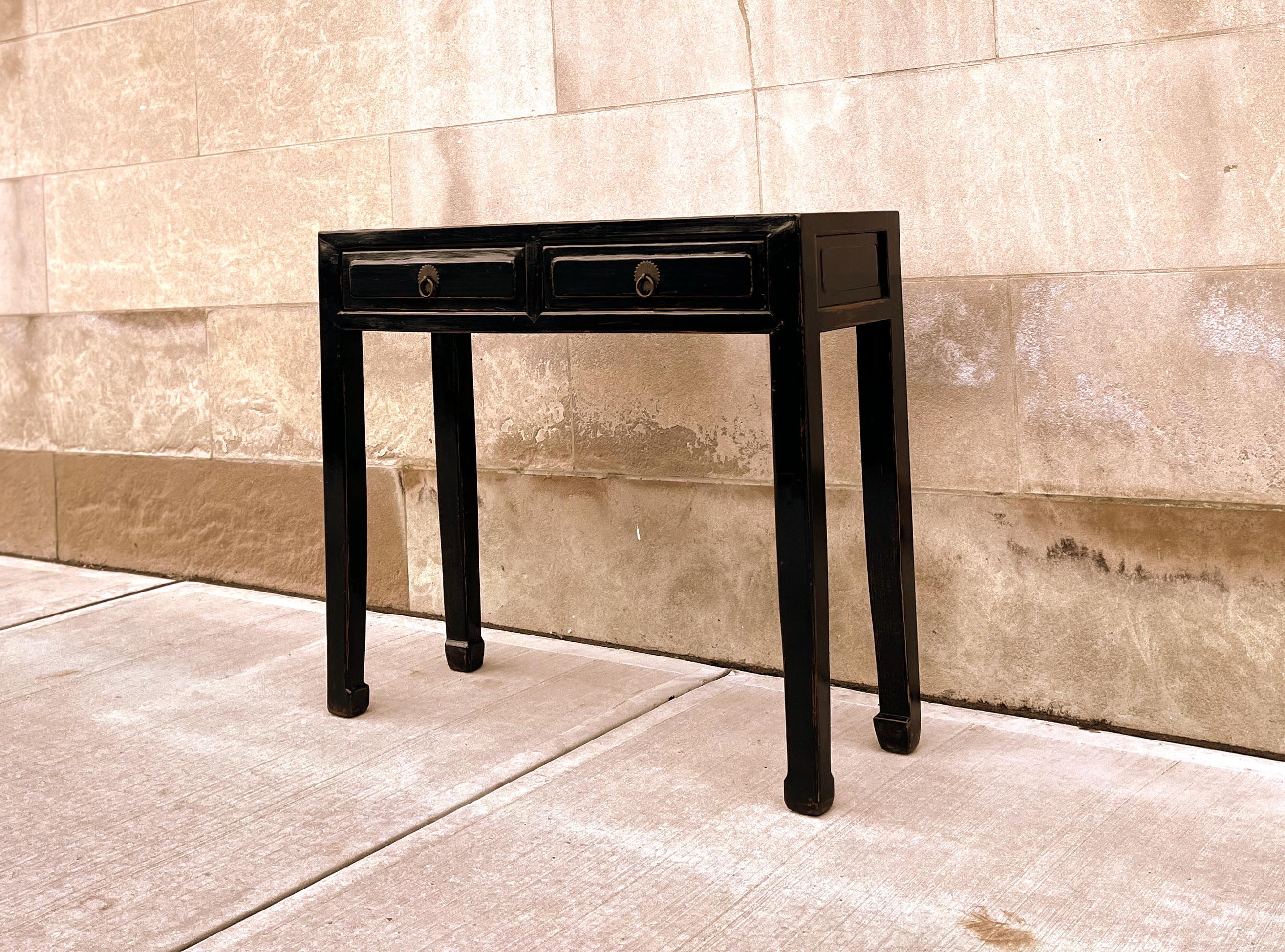 Chinese Black Lacquer Console Table with Drawers For Sale
