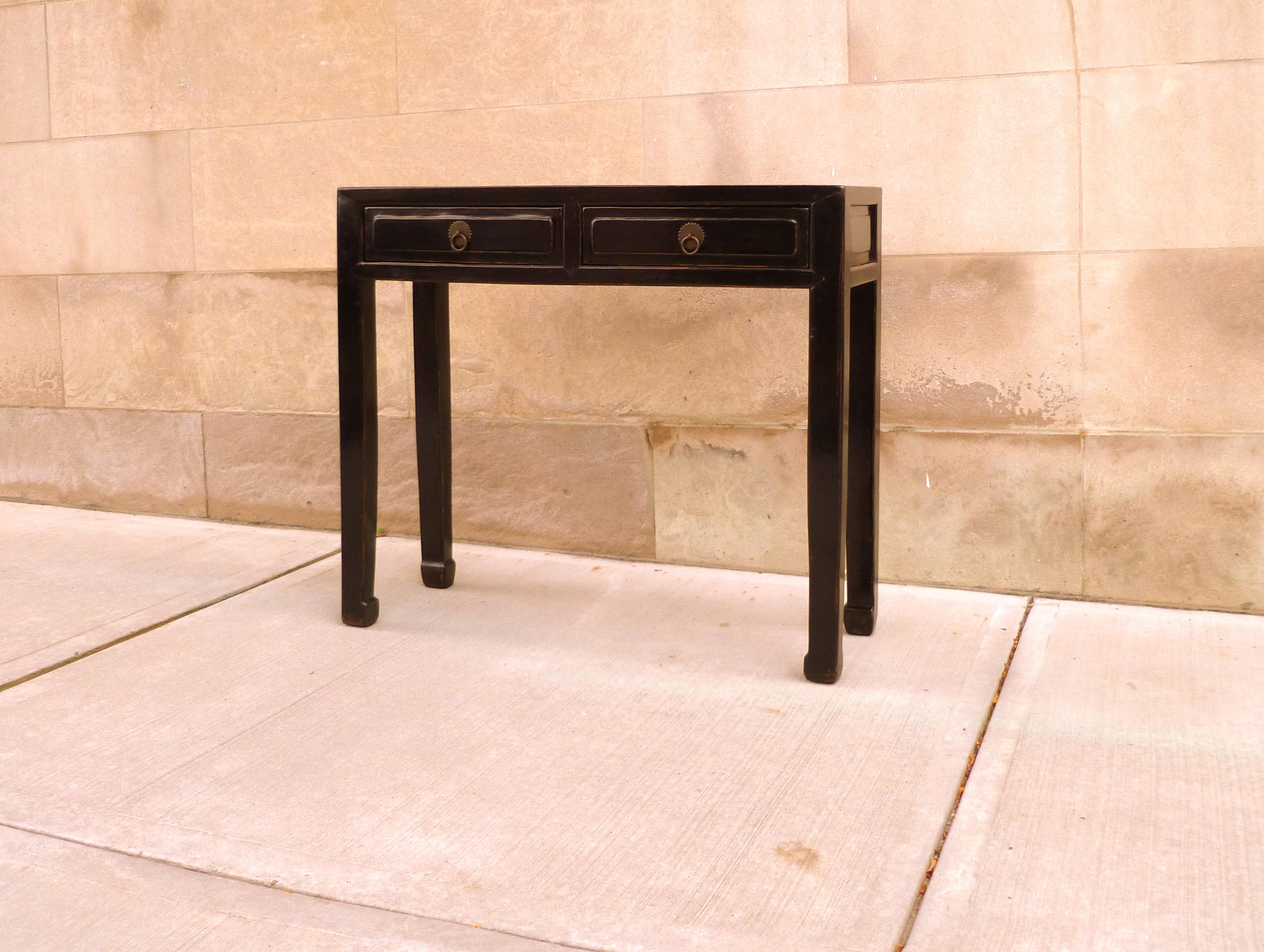 Poli Table console en laque noire avec tiroirs en vente