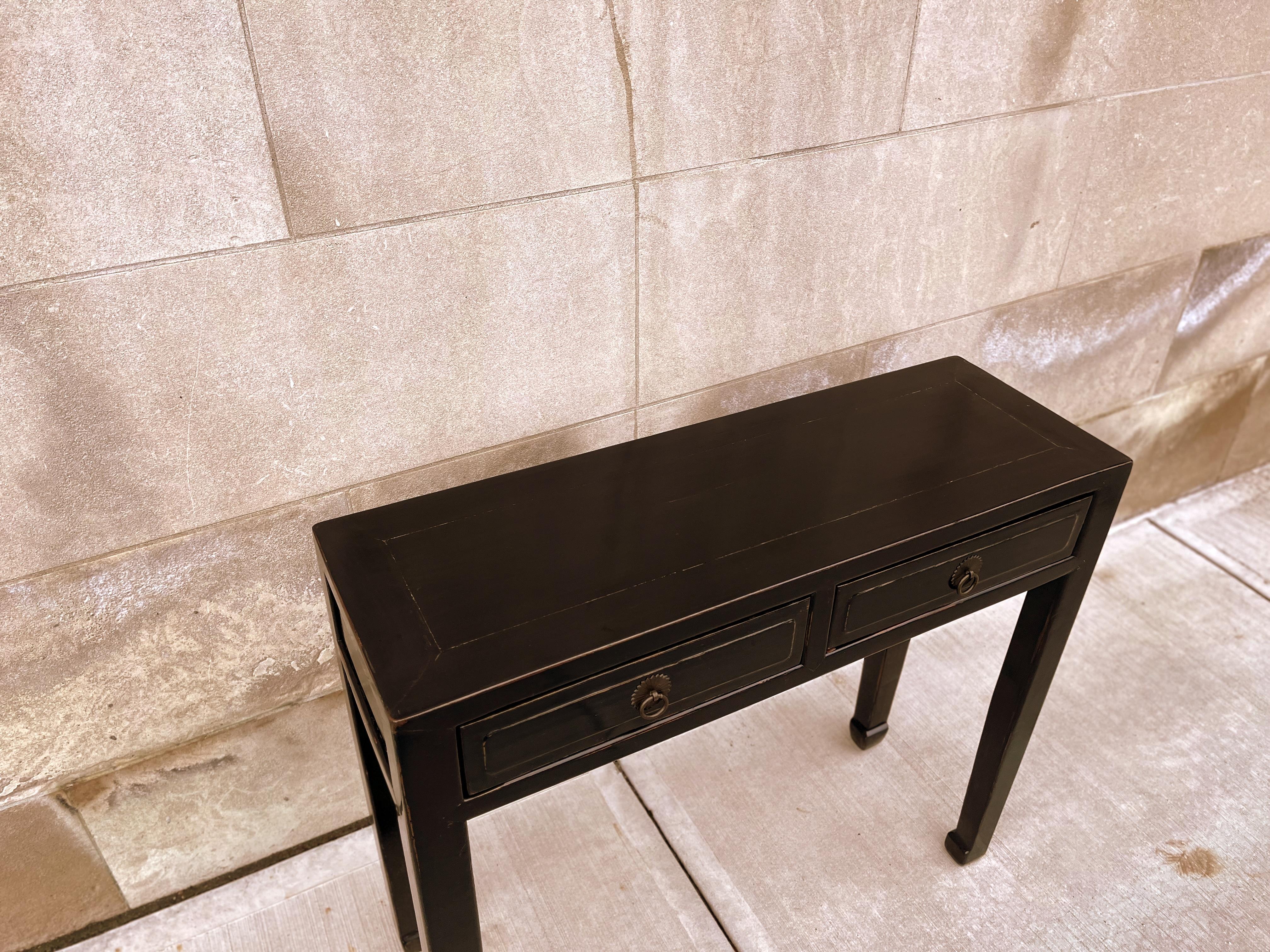 Black Lacquer Console Table with Drawers For Sale 1