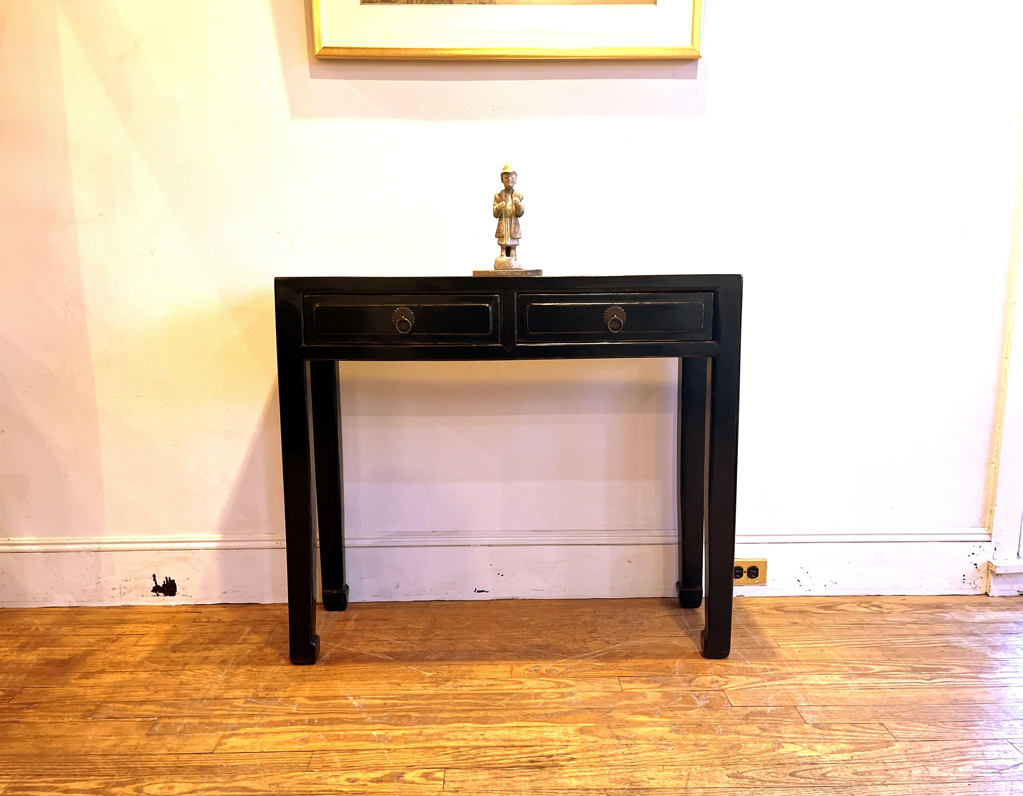 Black Lacquer Console Table with Drawers For Sale 2