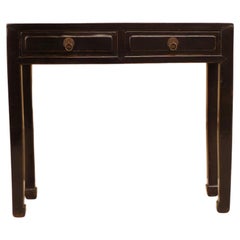 Used Black Lacquer Console Table with Drawers