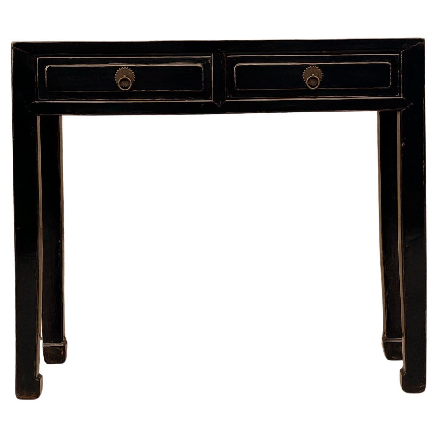 Black Lacquer Console Table with Drawers For Sale