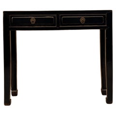 Used Black Lacquer Console Table with Drawers