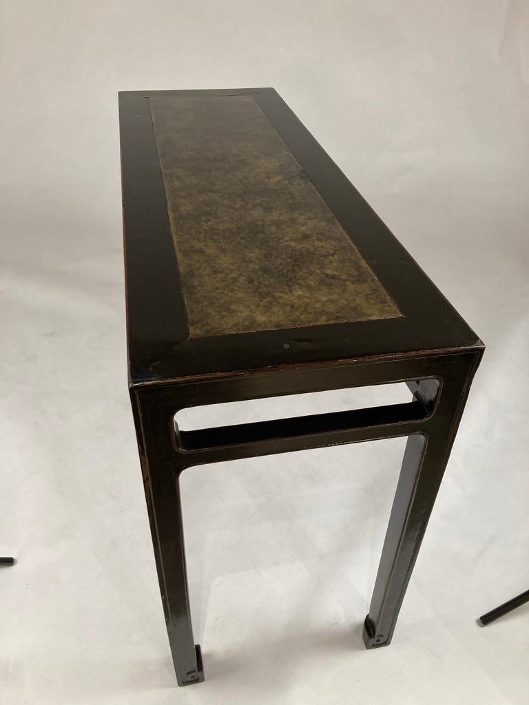 Black Lacquer Console Table with Inlaid Marble Top, Chinese 19th Century 4