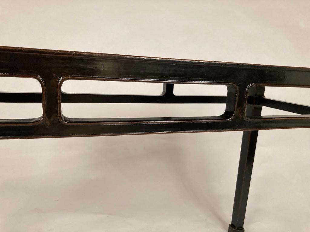 Black Lacquer Console Table with Inlaid Marble Top, Chinese 19th Century 11