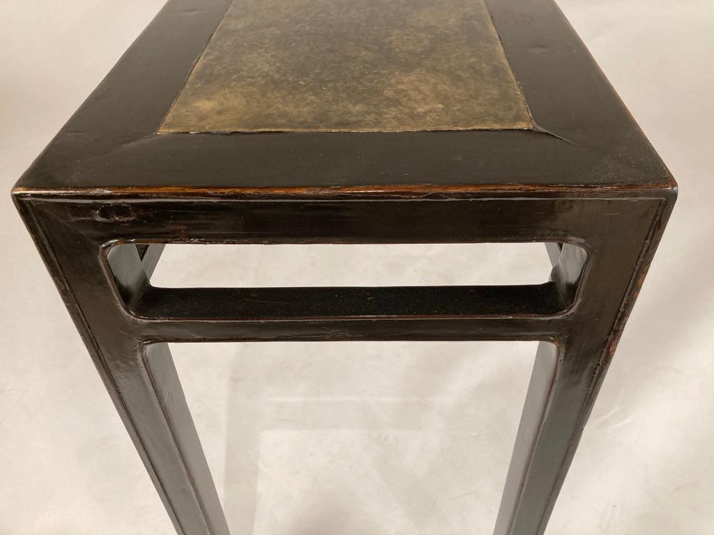 Black Lacquer Console Table with Inlaid Marble Top, Chinese 19th Century 12