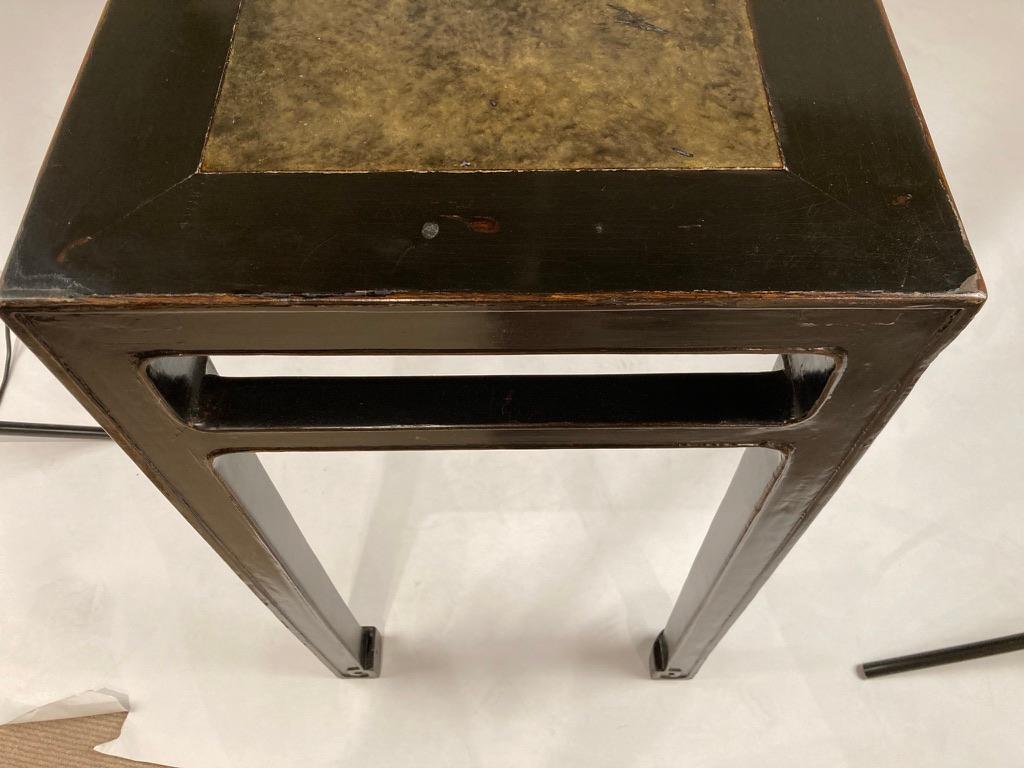 Black Lacquer Console Table with Inlaid Marble Top, Chinese 19th Century In Good Condition In Stamford, CT