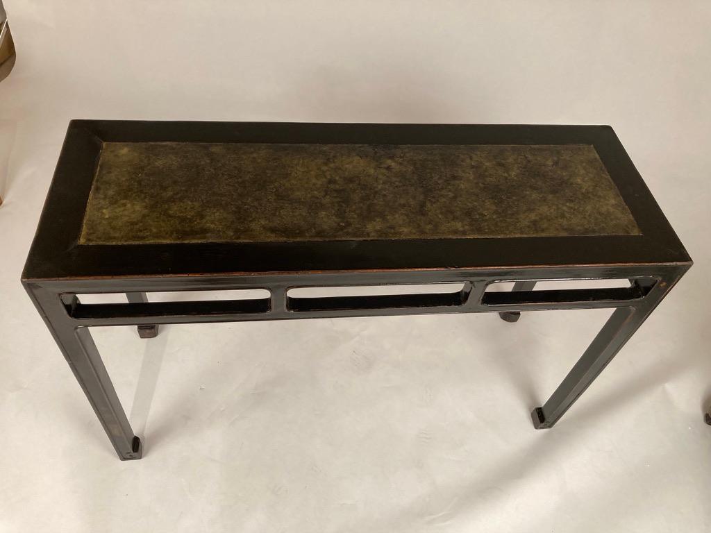 Black Lacquer Console Table with Inlaid Marble Top, Chinese 19th Century 1