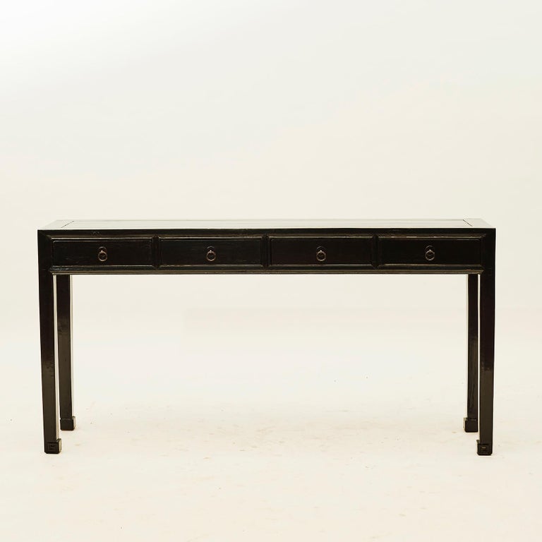 Black Lacquer Console with 4 Drawers at 1stDibs