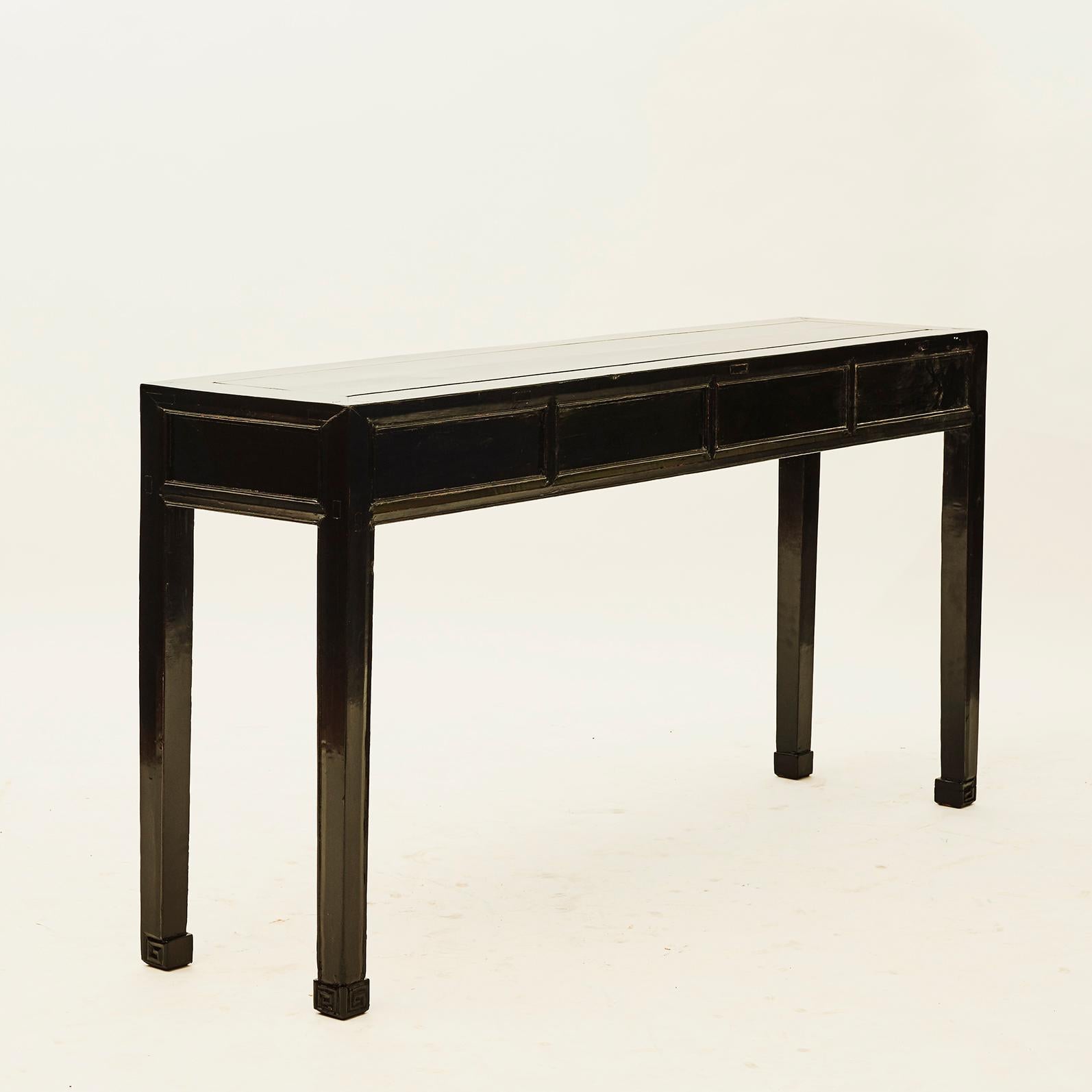 Chinese Black Lacquer Console with 4 Drawers