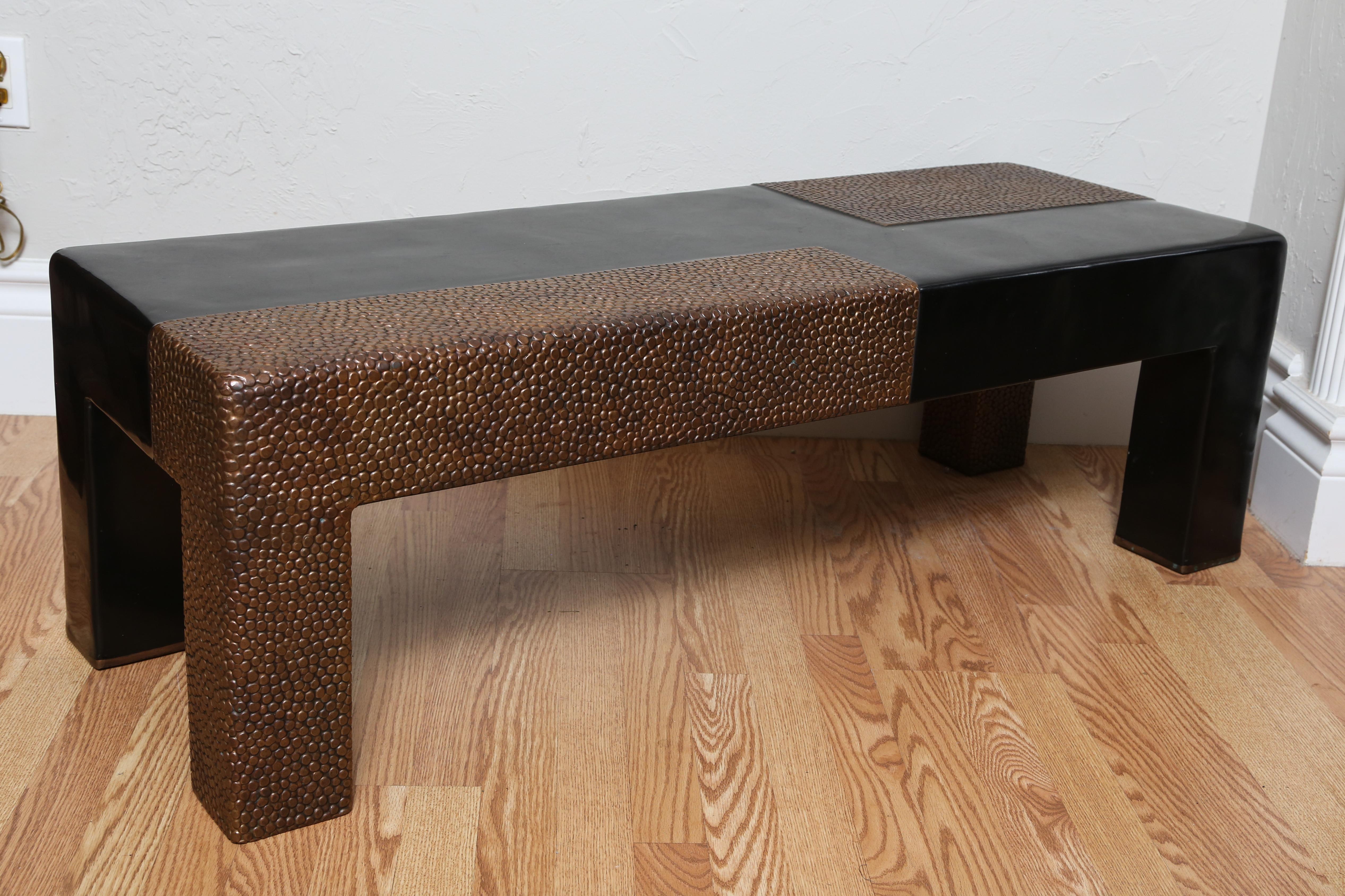 20th Century Black Lacquer and Copper Repousse' Table or Bench by Robert Kuo For Sale