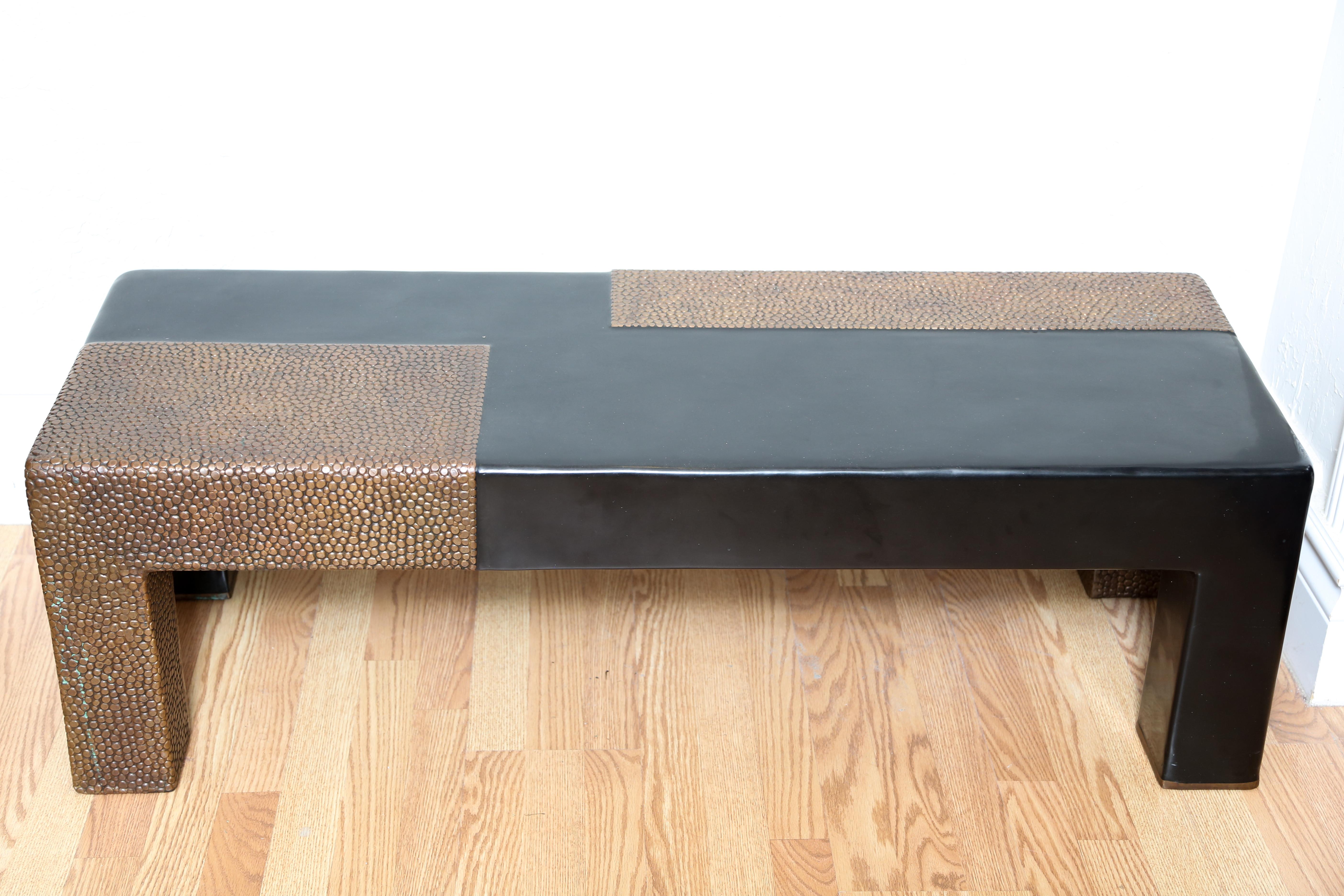 Black Lacquer and Copper Repousse' Table or Bench by Robert Kuo For Sale 3