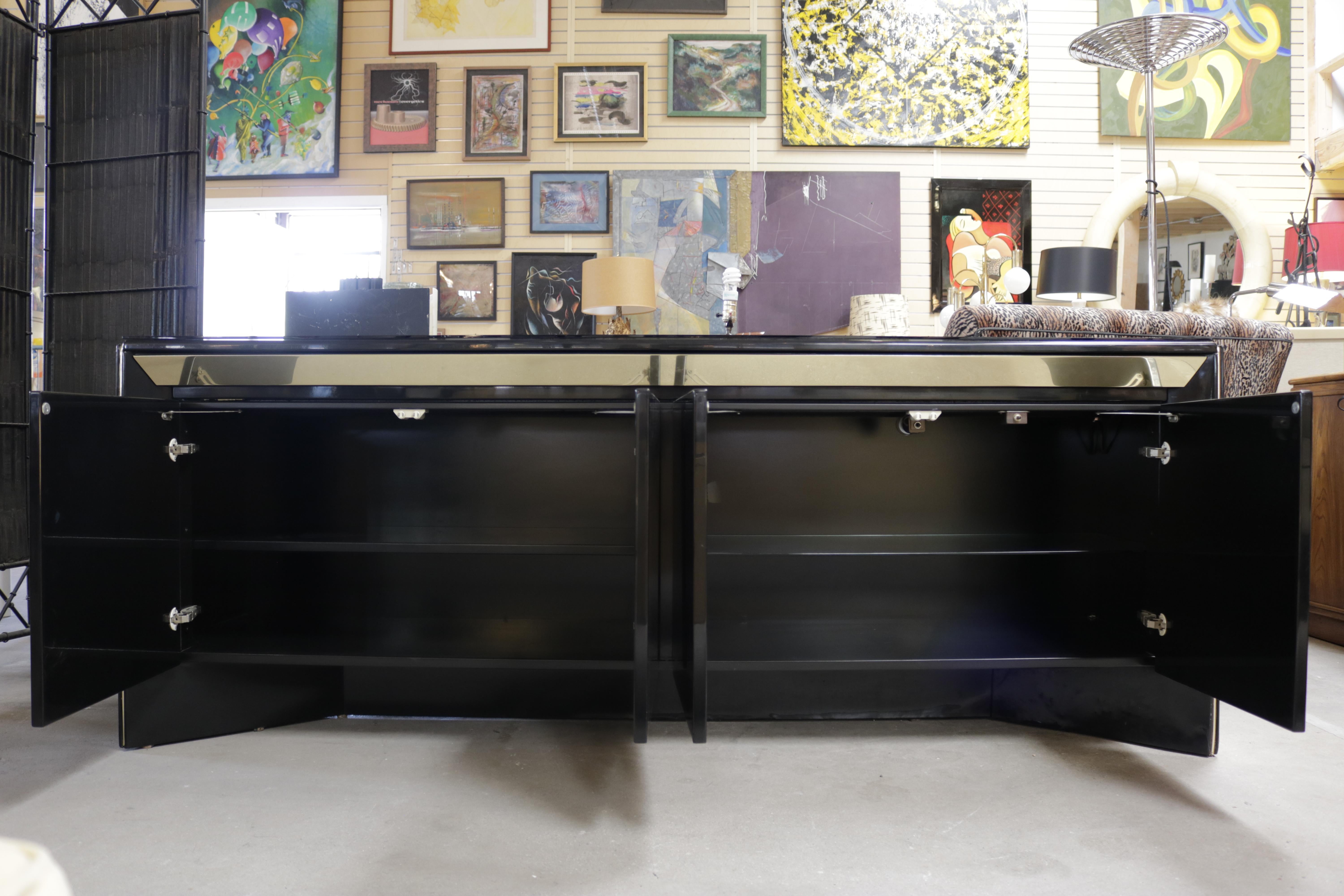 Mid-Century Modern Black Lacquer Credenza by Rougier