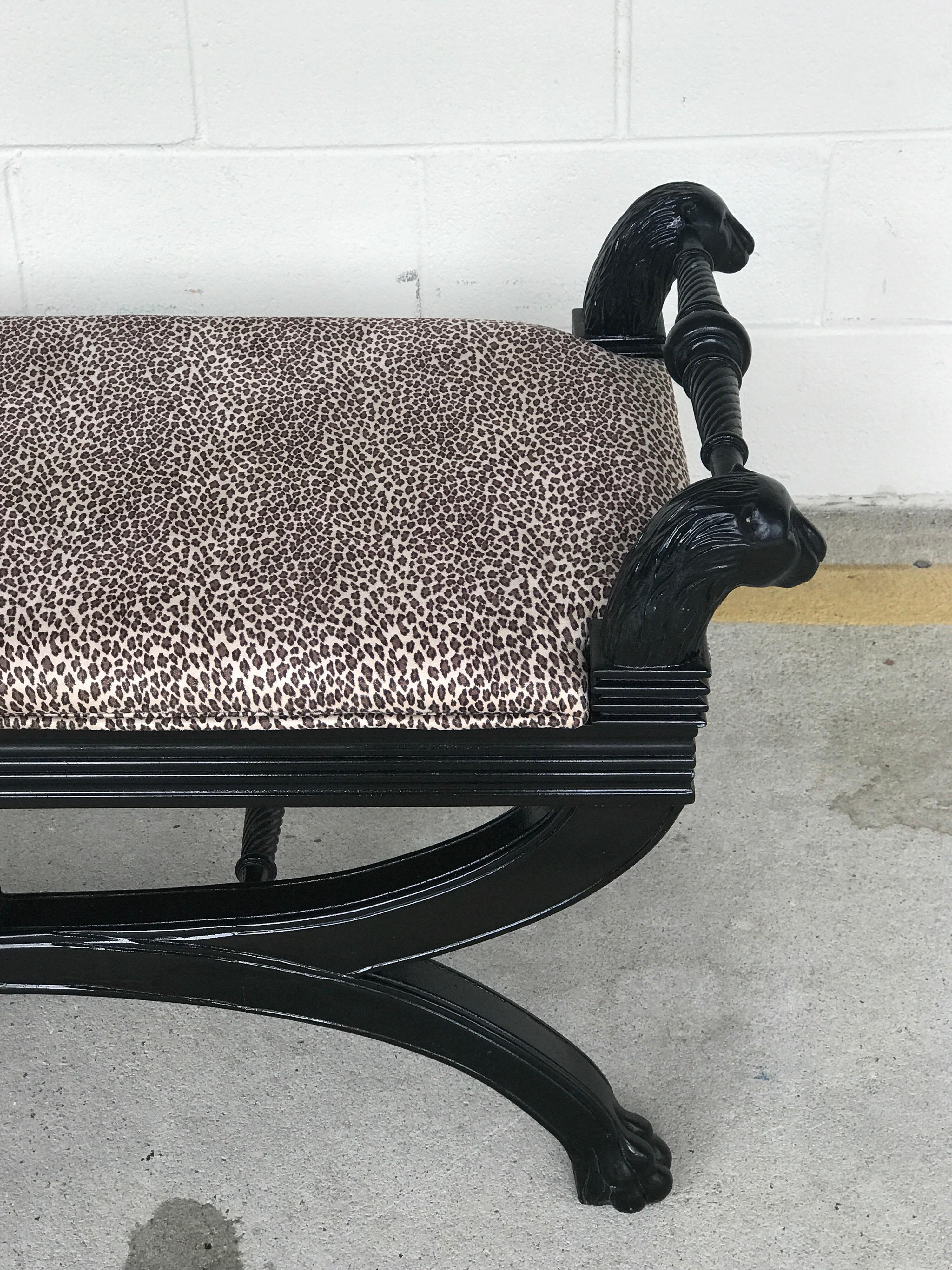 Neoclassical Black Lacquer Curule Bench in the Style of Maison Jansen For Sale