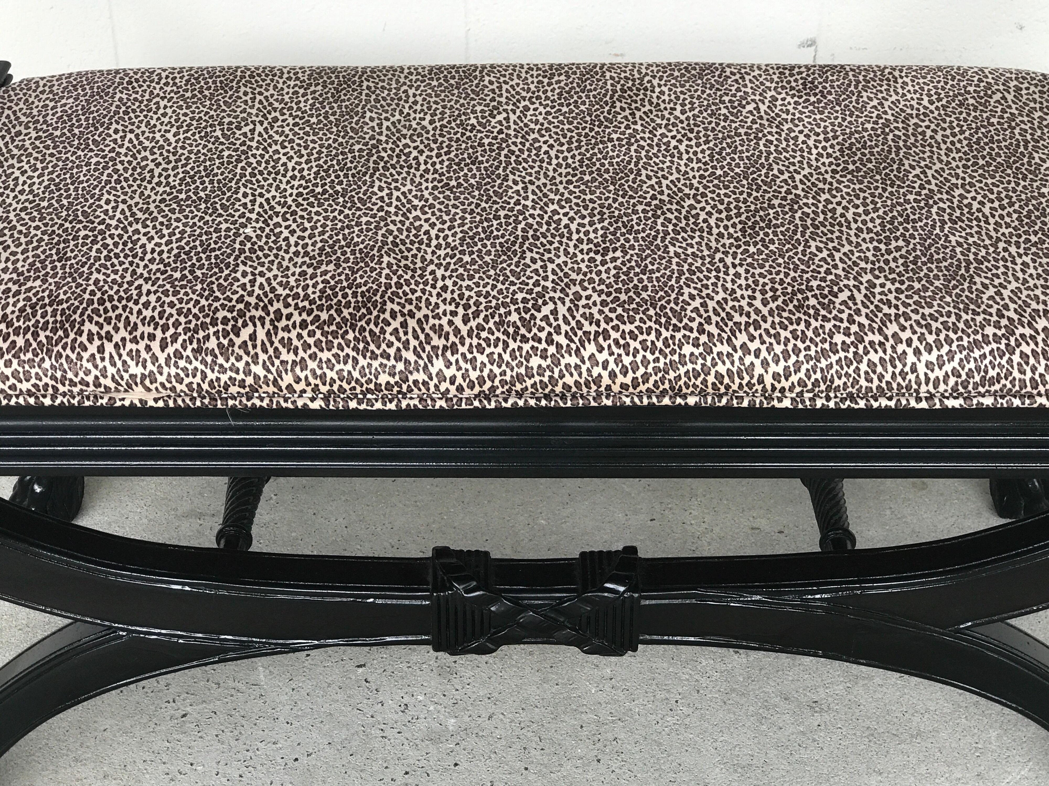 Lacquered Black Lacquer Curule Bench in the Style of Maison Jansen For Sale