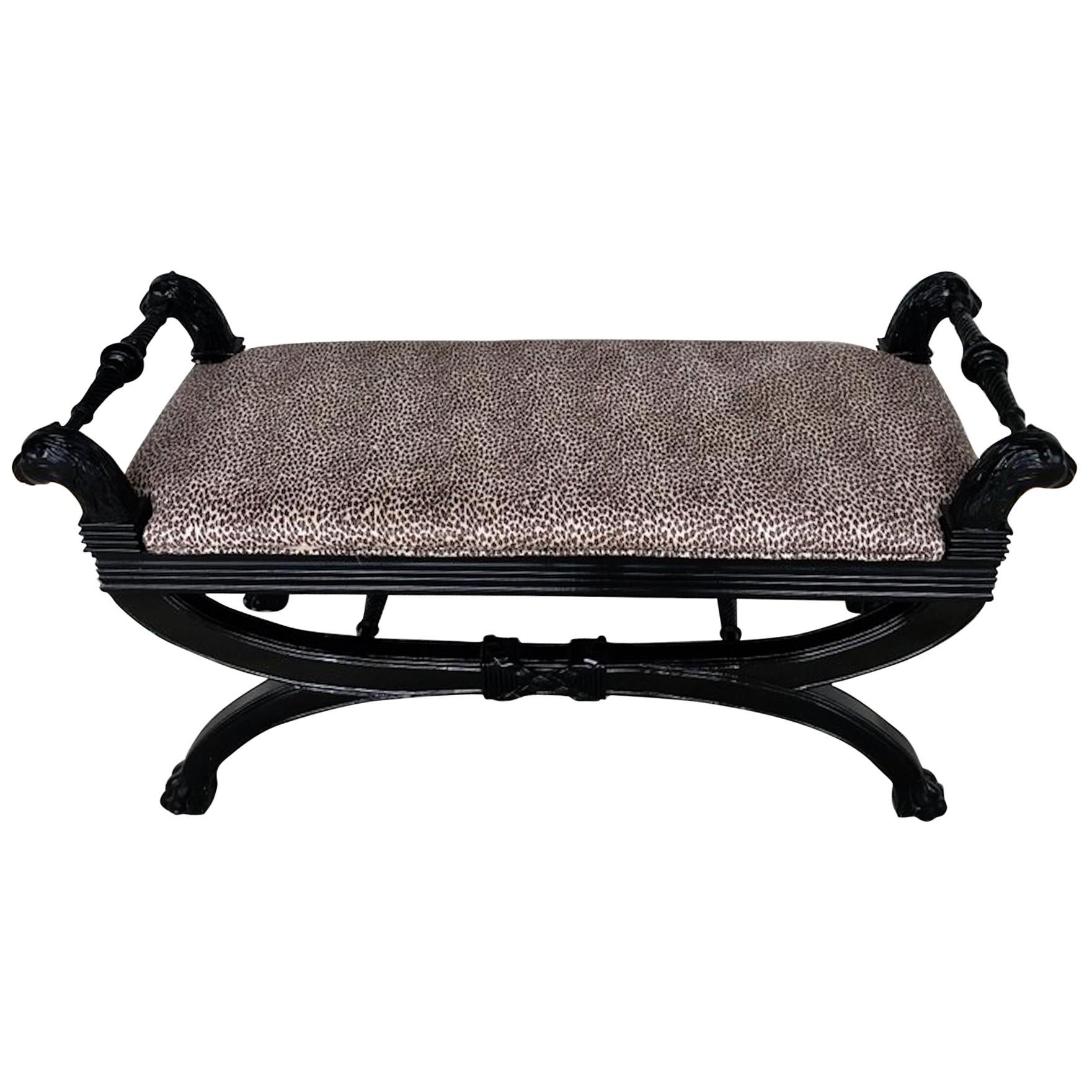 Black Lacquer Curule Bench in the Style of Maison Jansen For Sale