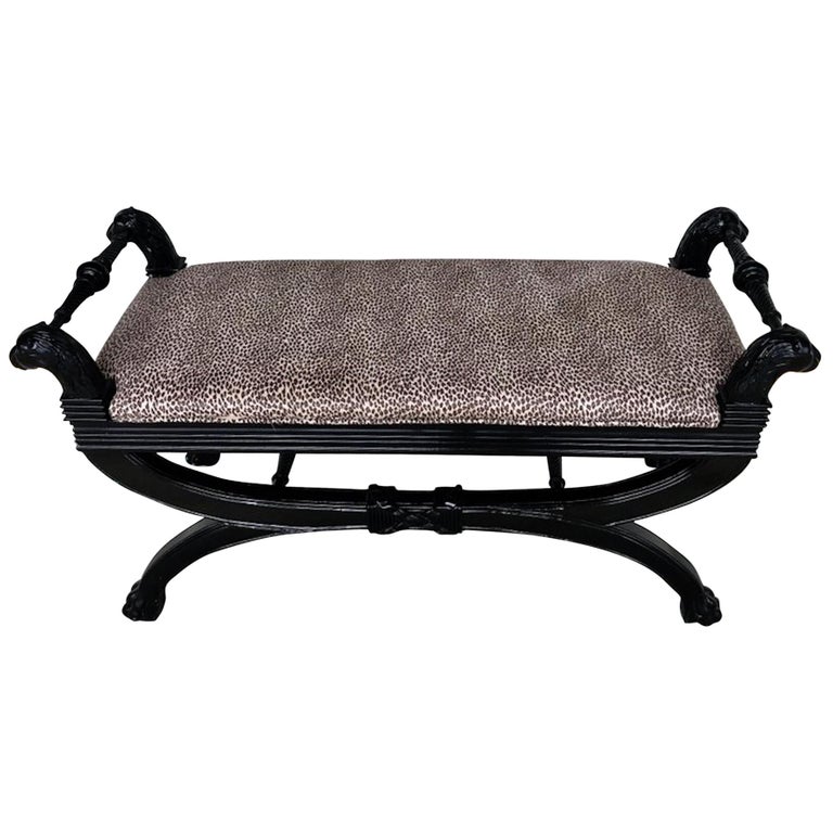 Black Lacquer Curule Bench in the Style of Maison Jansen For Sale at