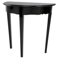 Black Lacquer Demi Lune Console Table, High Gloss Finish