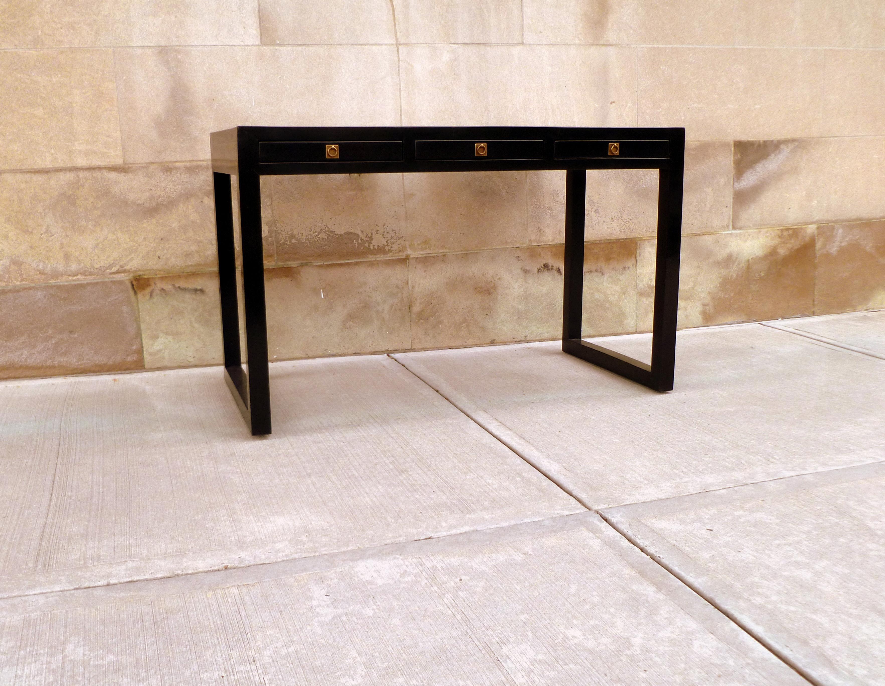 Polished Black Lacquer Desk with Drawers