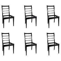Black Lacquer Dining Chairs with Curved Ladder Back, 20th Century, Set of 6