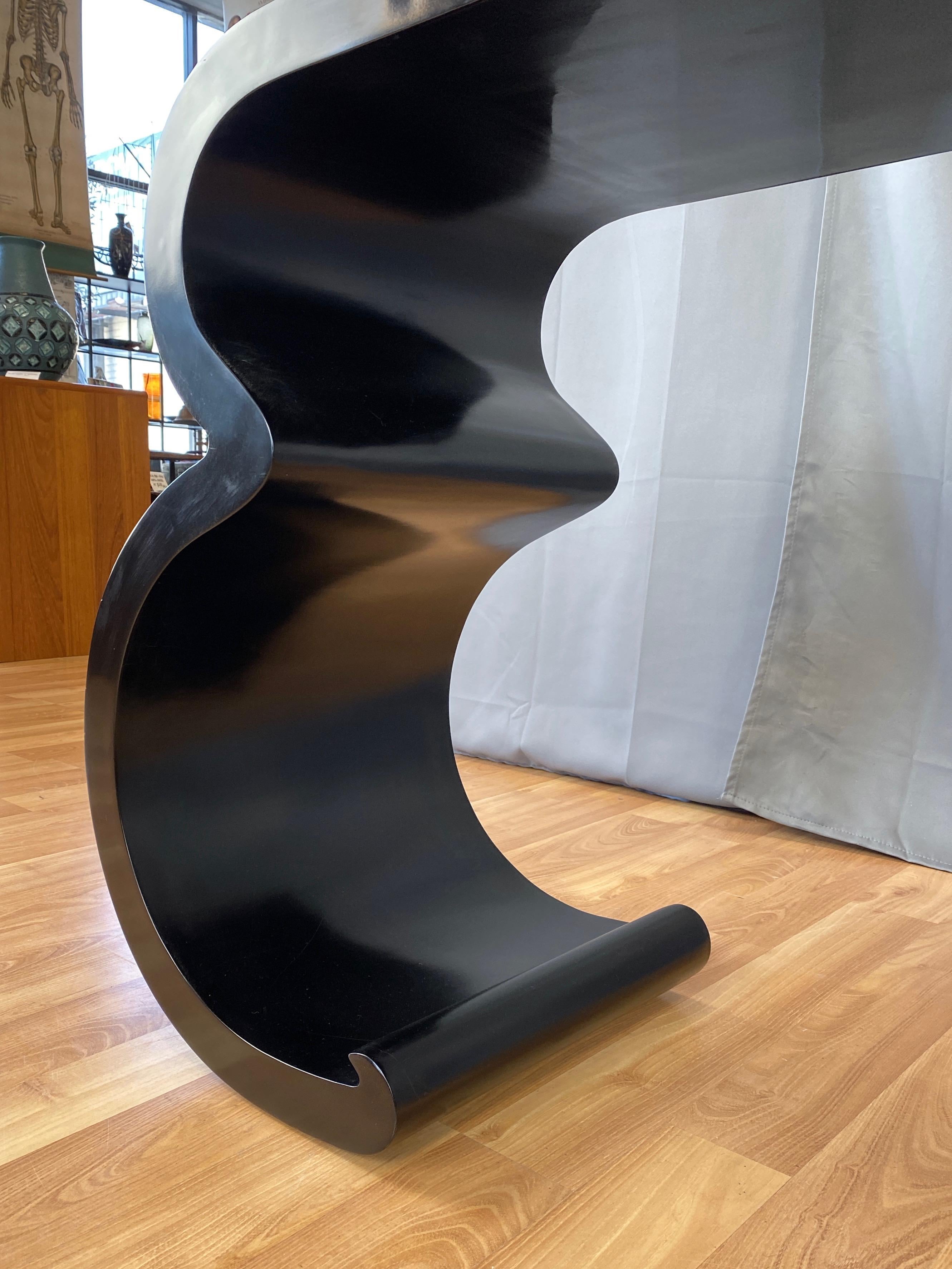 Black Lacquer Double Scroll Console Table in the Style of Karl Springer, 1970s 4