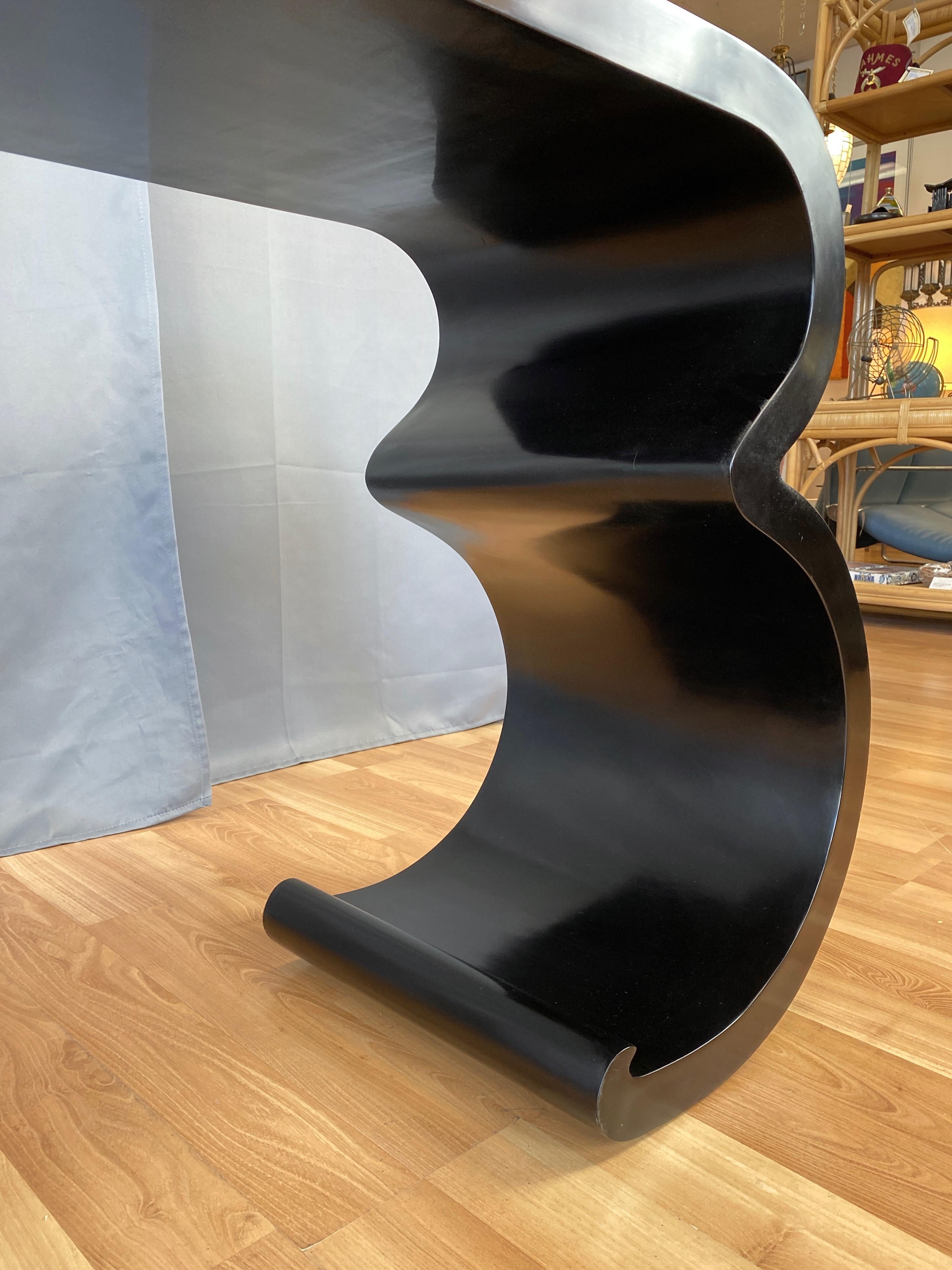 Black Lacquer Double Scroll Console Table in the Style of Karl Springer, 1970s 5