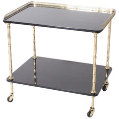 Black Lacquer Drinks Cart with Brass Detailing, circa 1950