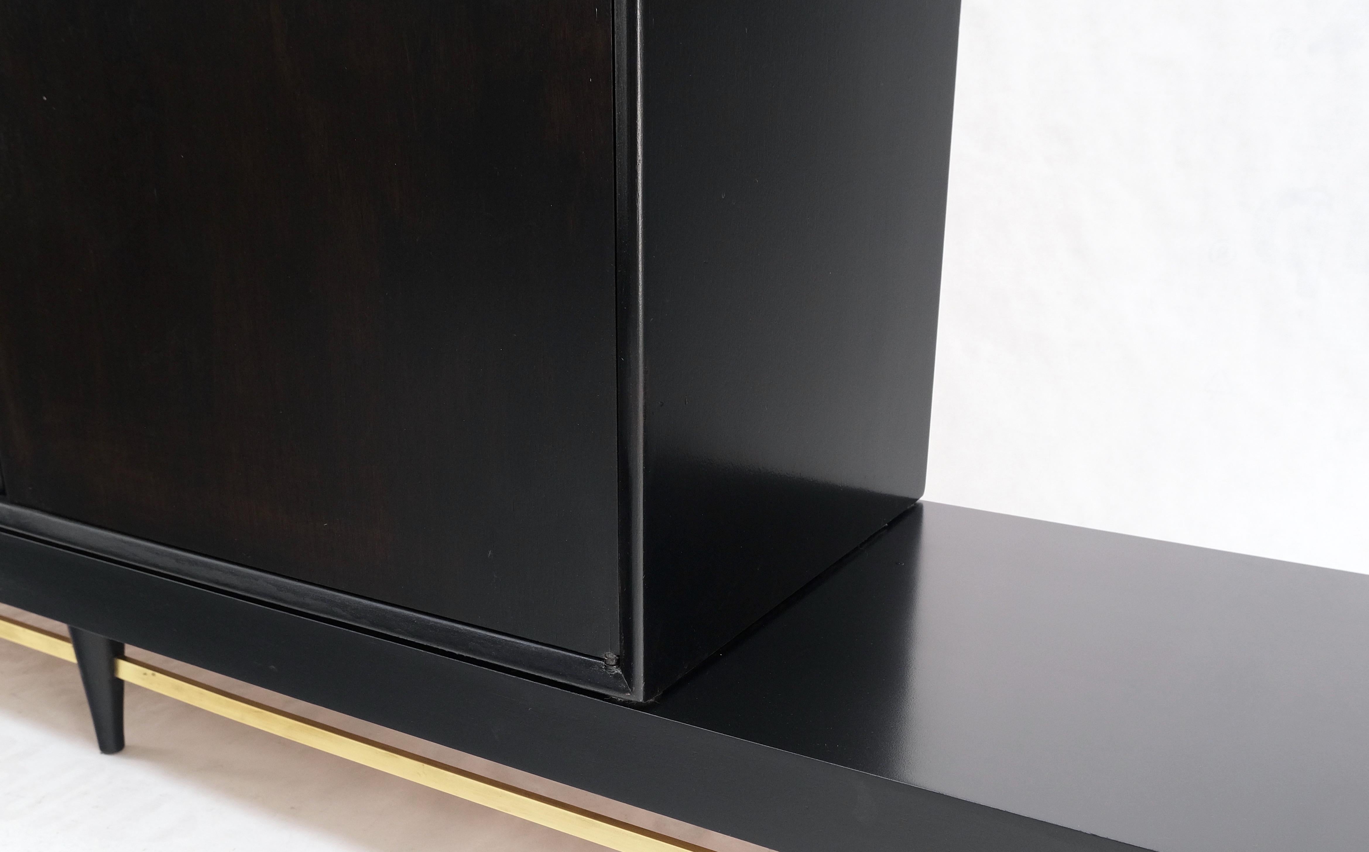 Black Lacquer Ebonized Tambour Doors Credenza Dresser on Platform Brass Base For Sale 5